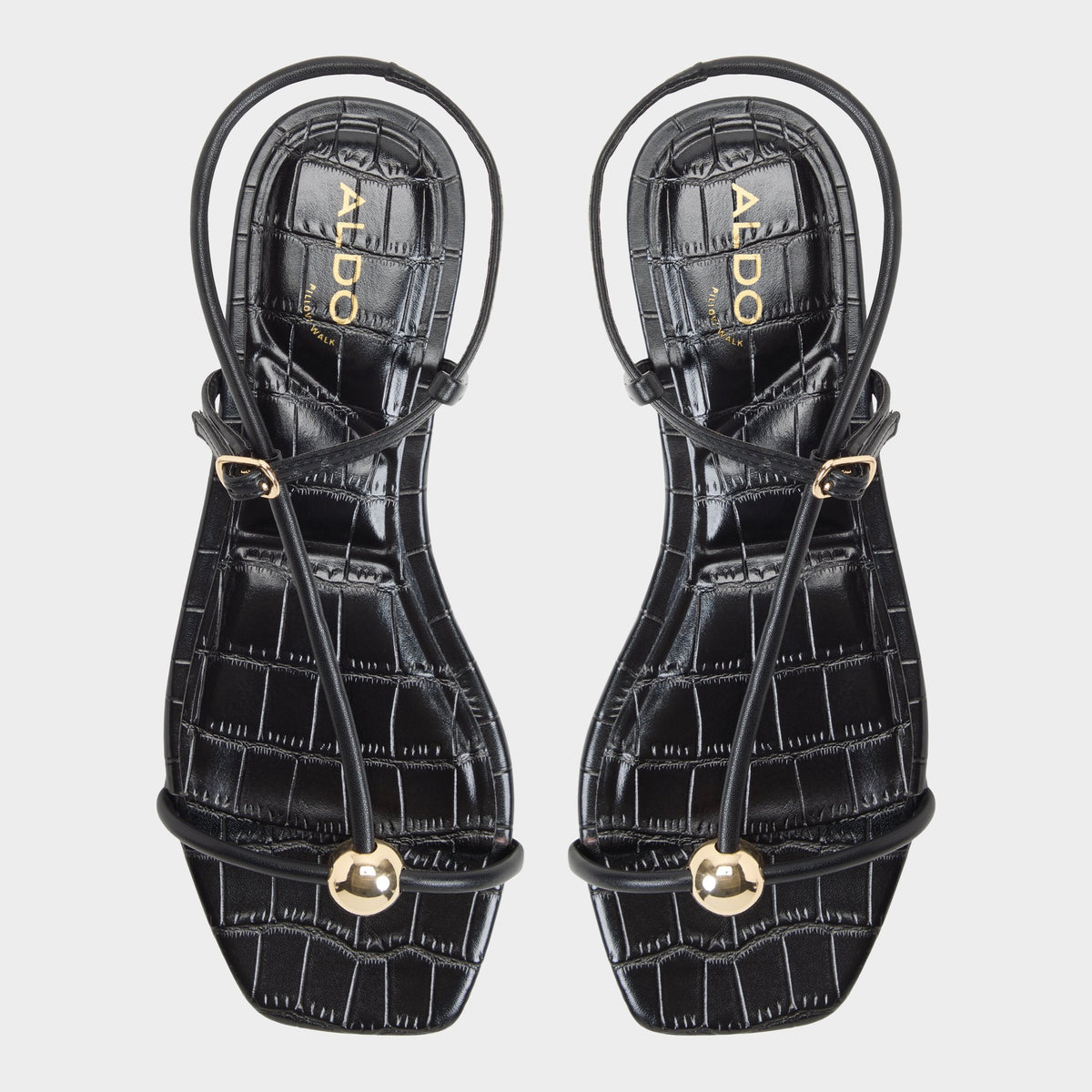 Top-down view of the Black Zaelle Strappy flat sandal