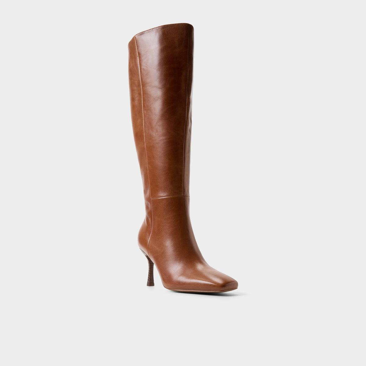 Three-quarter angle of Tan Purdie-wc Wide calf knee-high boot's back side