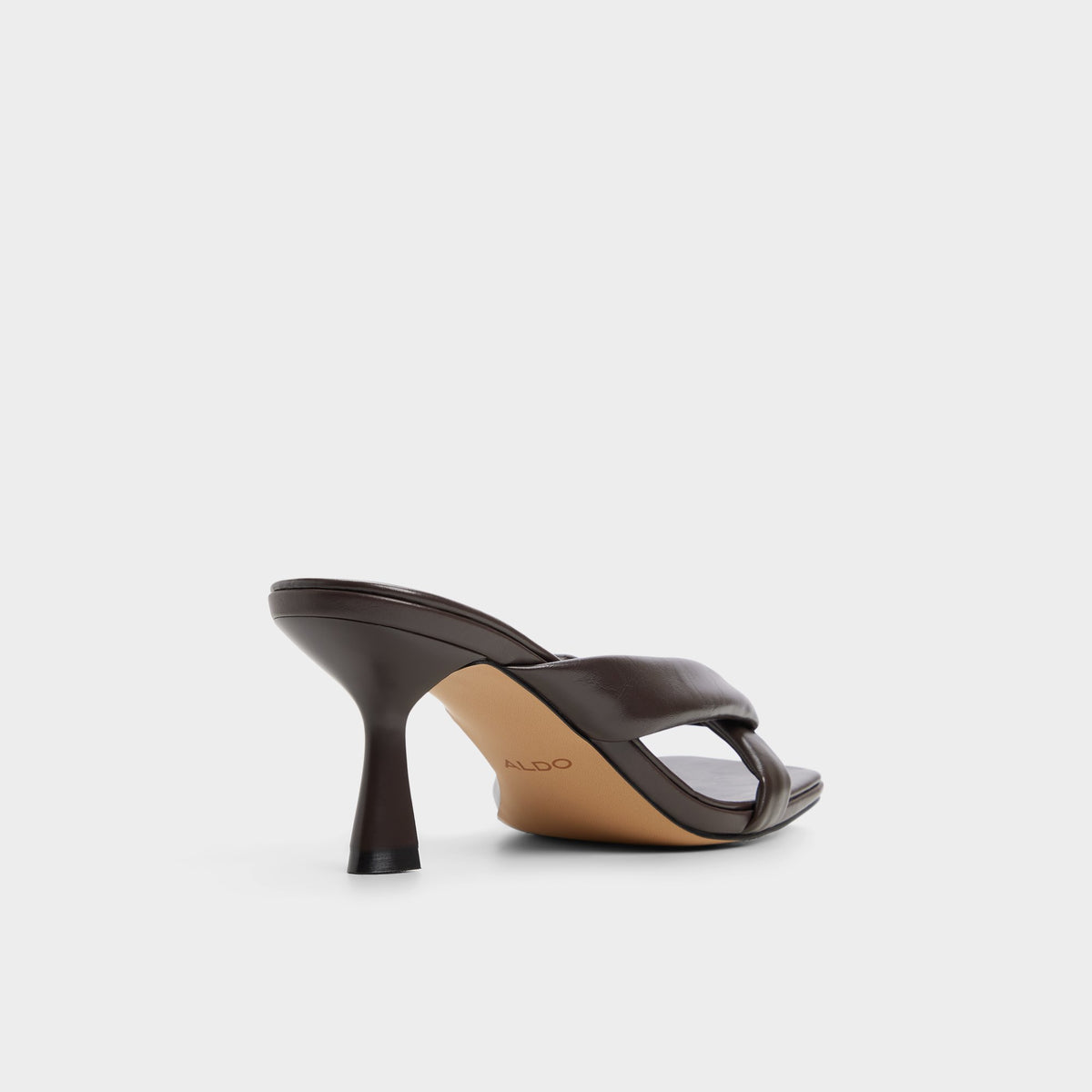 Three-quarter angle of Dark brown Zenna Heeled flip flop's back side