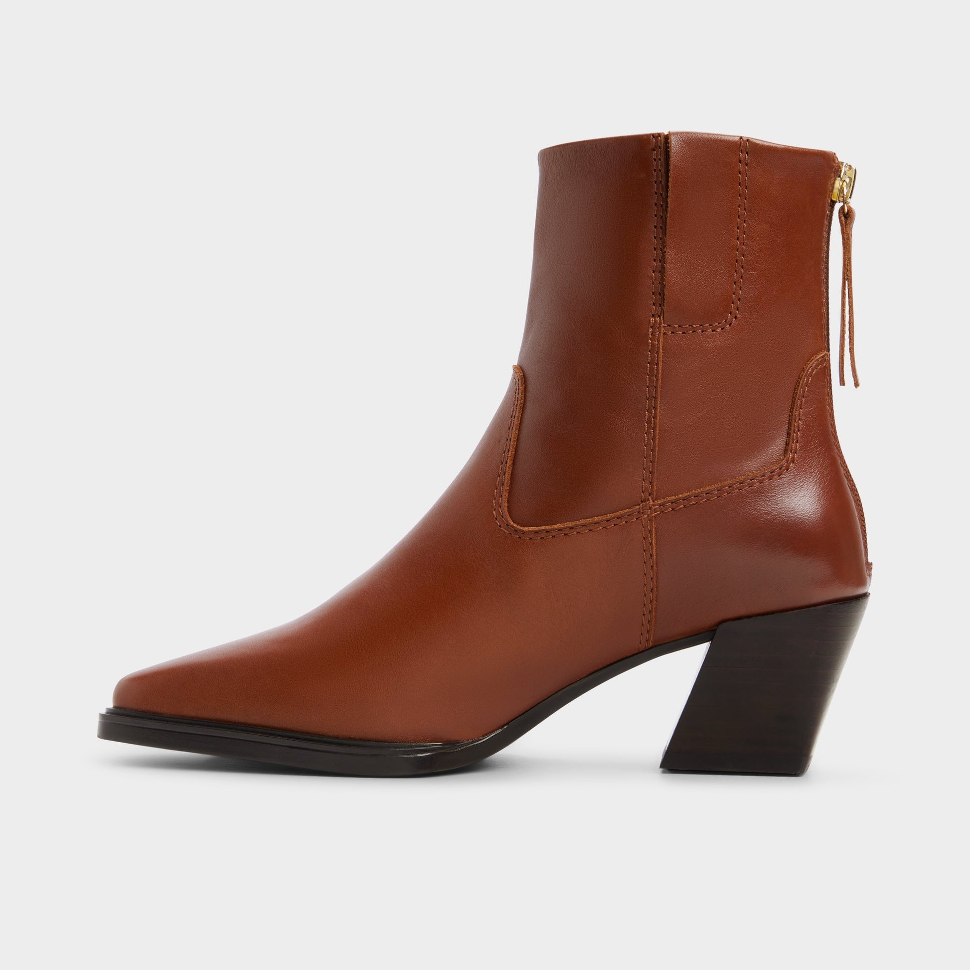 Side view of Medium brown Ybiraweth Block heel ankle boot
