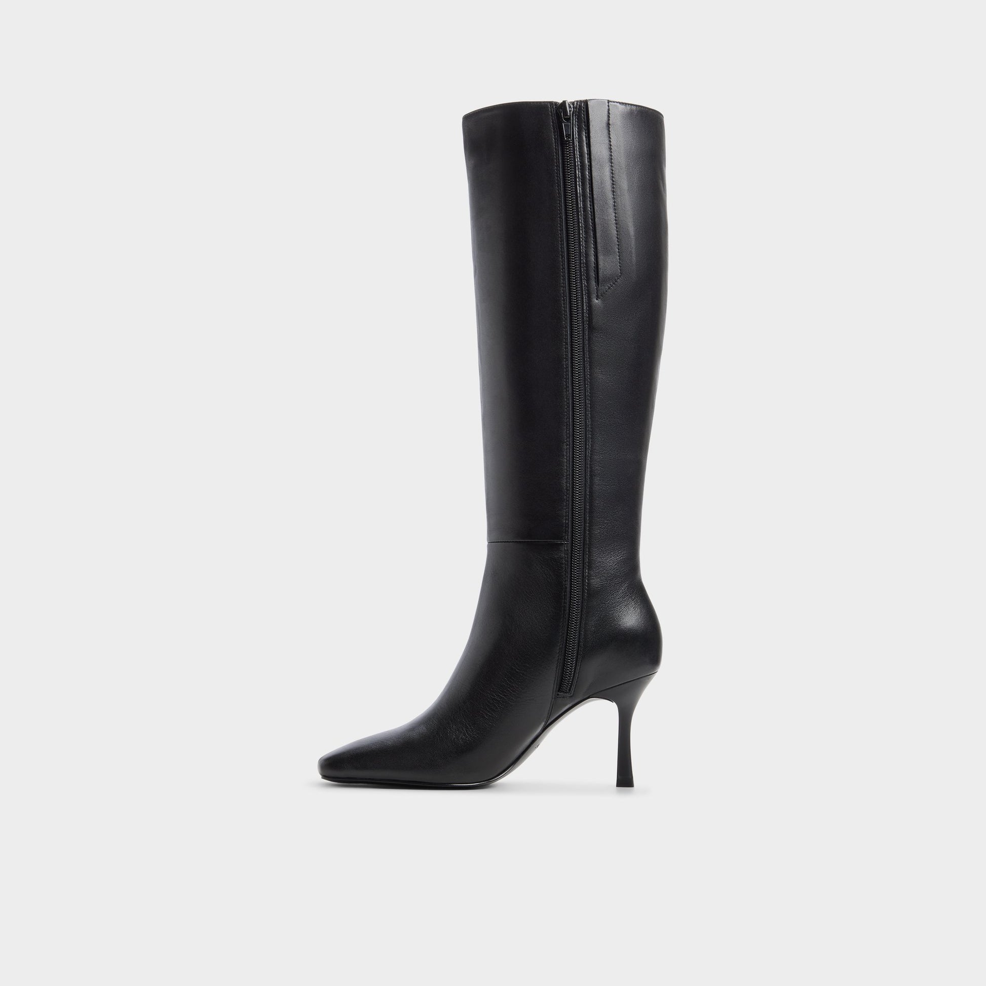 Side view of Black Purdie-wc Wide calf knee-high boot