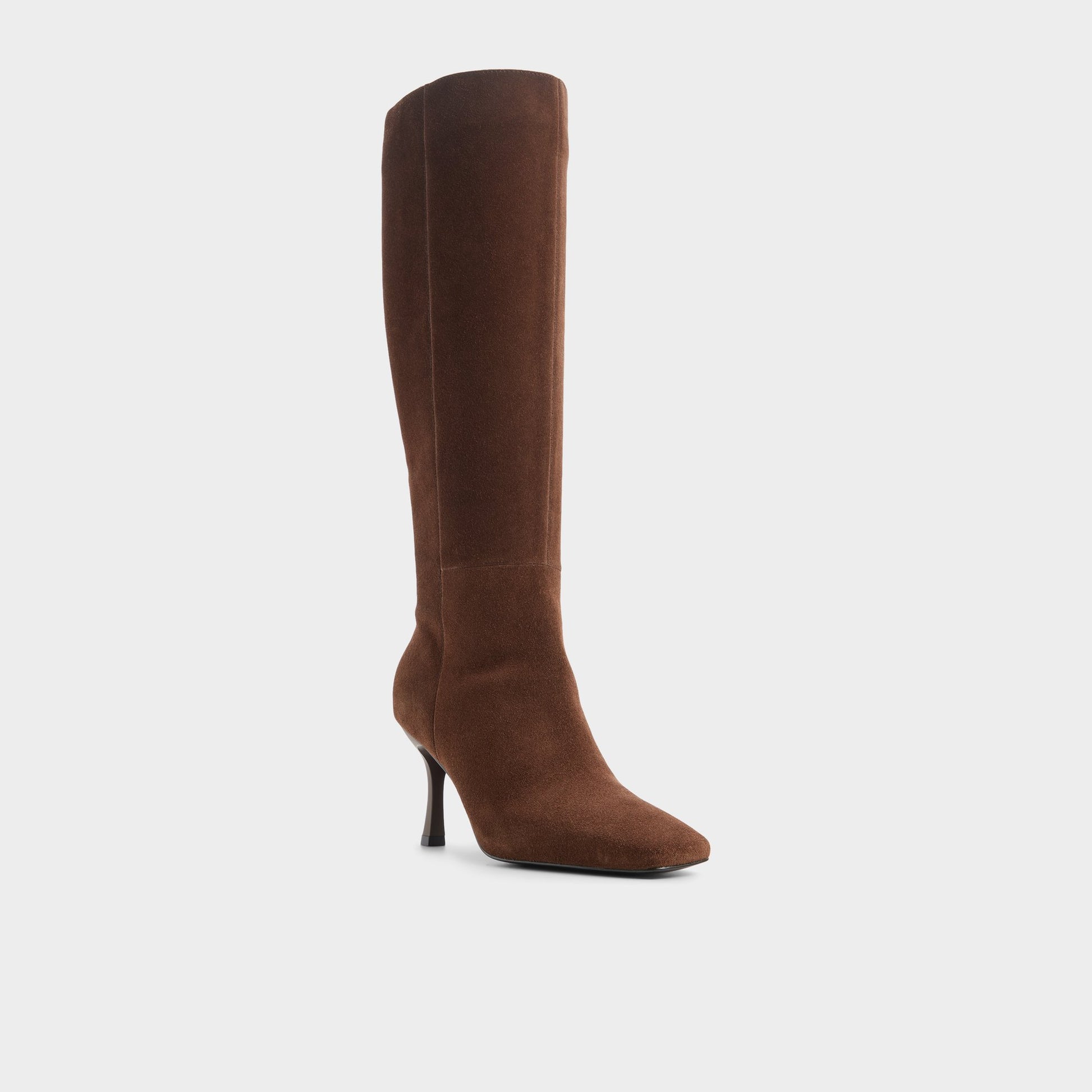 Three-quarter angle of Dark brown Purdie-wc Wide calf knee-high boot's back side