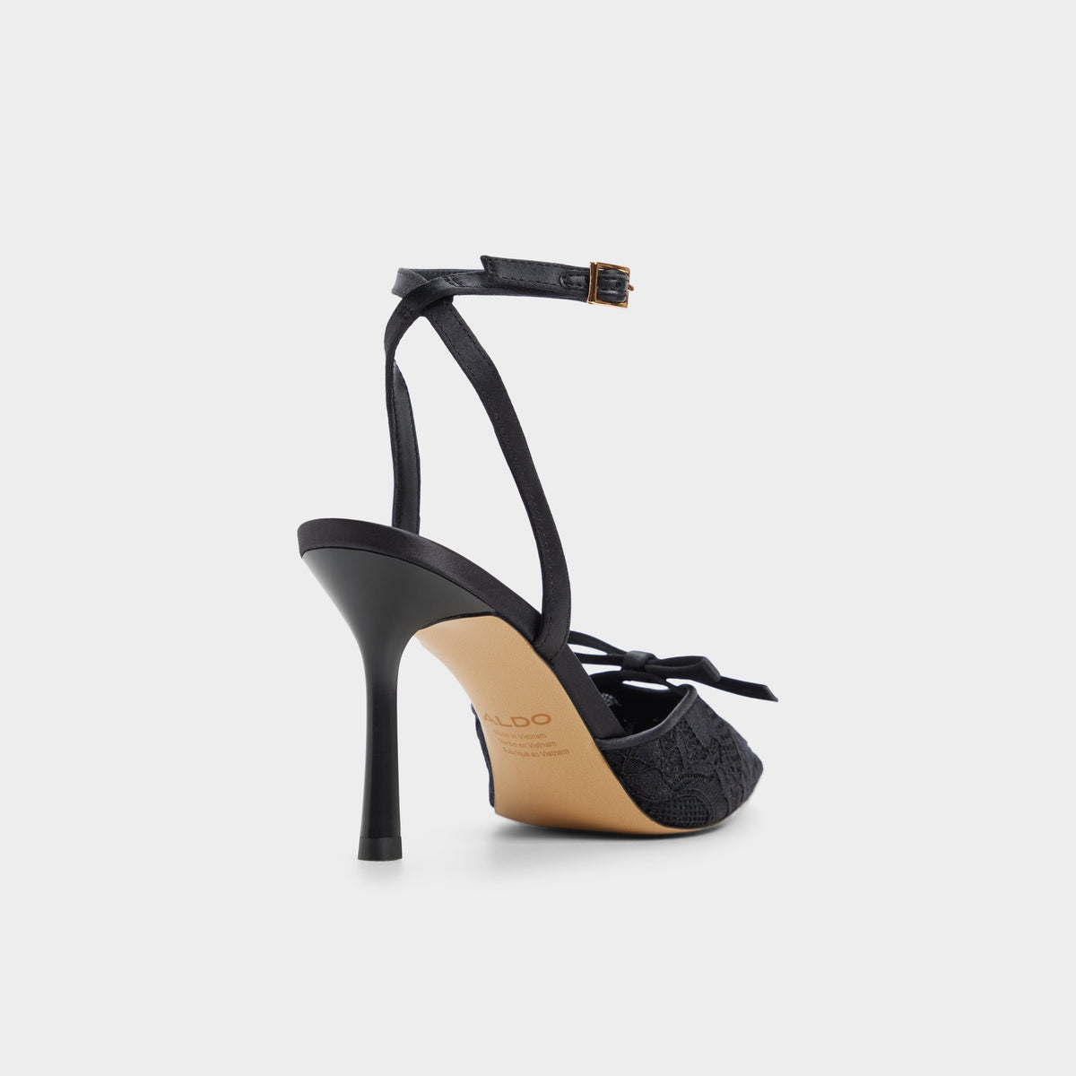 Three-quarter angle of Black Carmenn Slingback high heel's back side