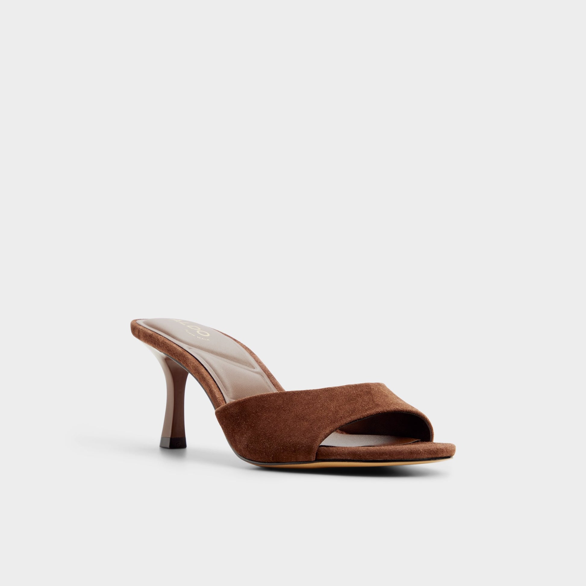 Three-quarter angle of Dark brown Annaberaen Heeled mule's front side