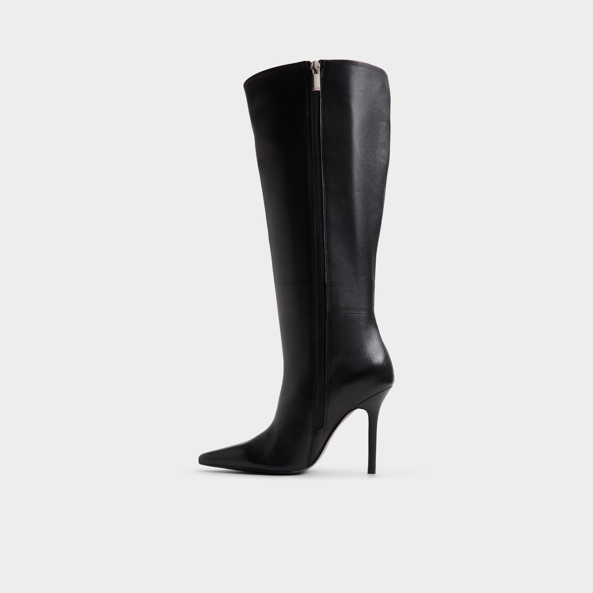 Side view of Black Ridlee-wc Stiletto heel knee-high boot