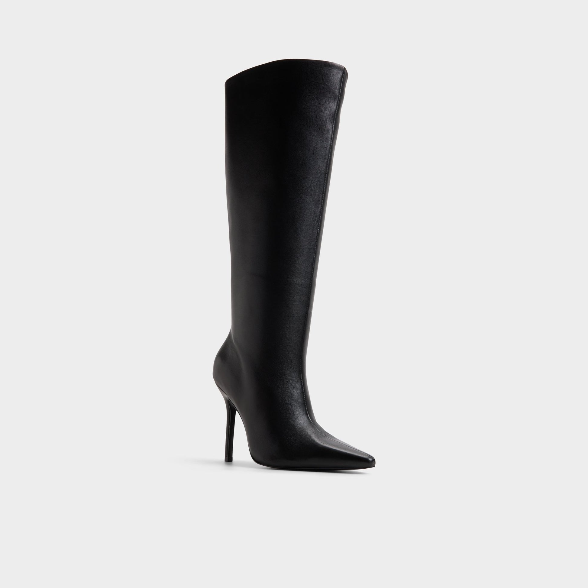Three-quarter angle of Black Ridlee-wc Stiletto heel knee-high boot's front side