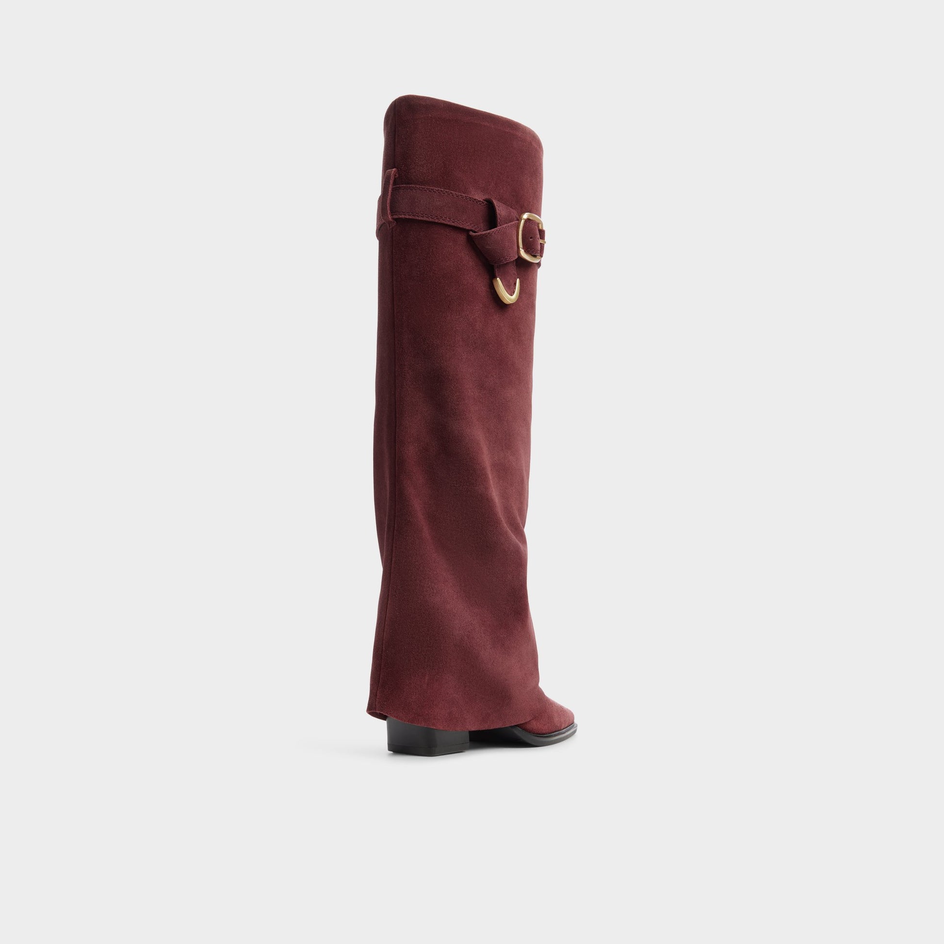 Three-quarter angle of Bordo Amelle Block heel knee-high boot's back side