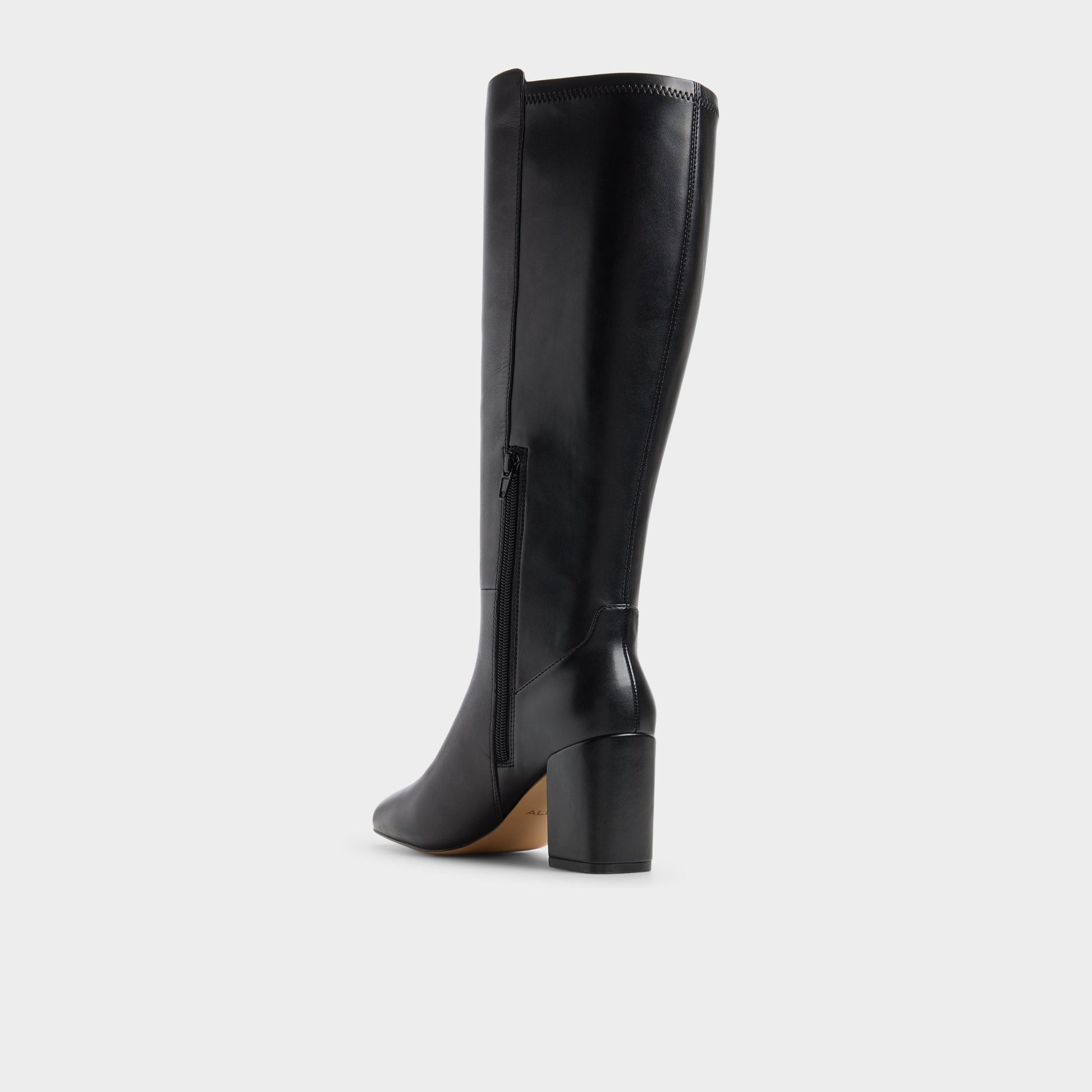 Side view of Black/black Satori-xwc Block heel knee-high boot