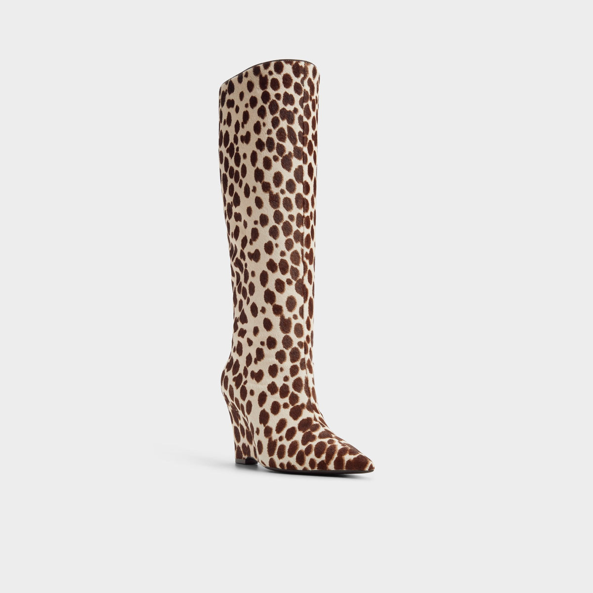 Three-quarter angle of Cream multi Zalya Wedge heel knee-high boot's front side