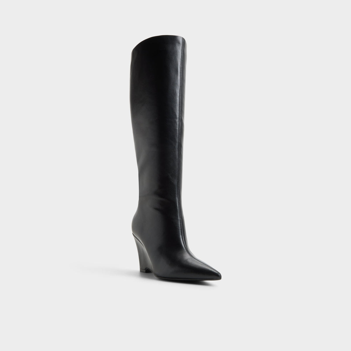 Angle de trois quarts de la face avant de Noir Zalya Botte haute à semelle compensée