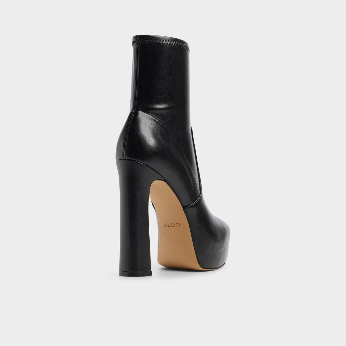 Three-quarter angle of Black Atalie Platform ankle boot's back side