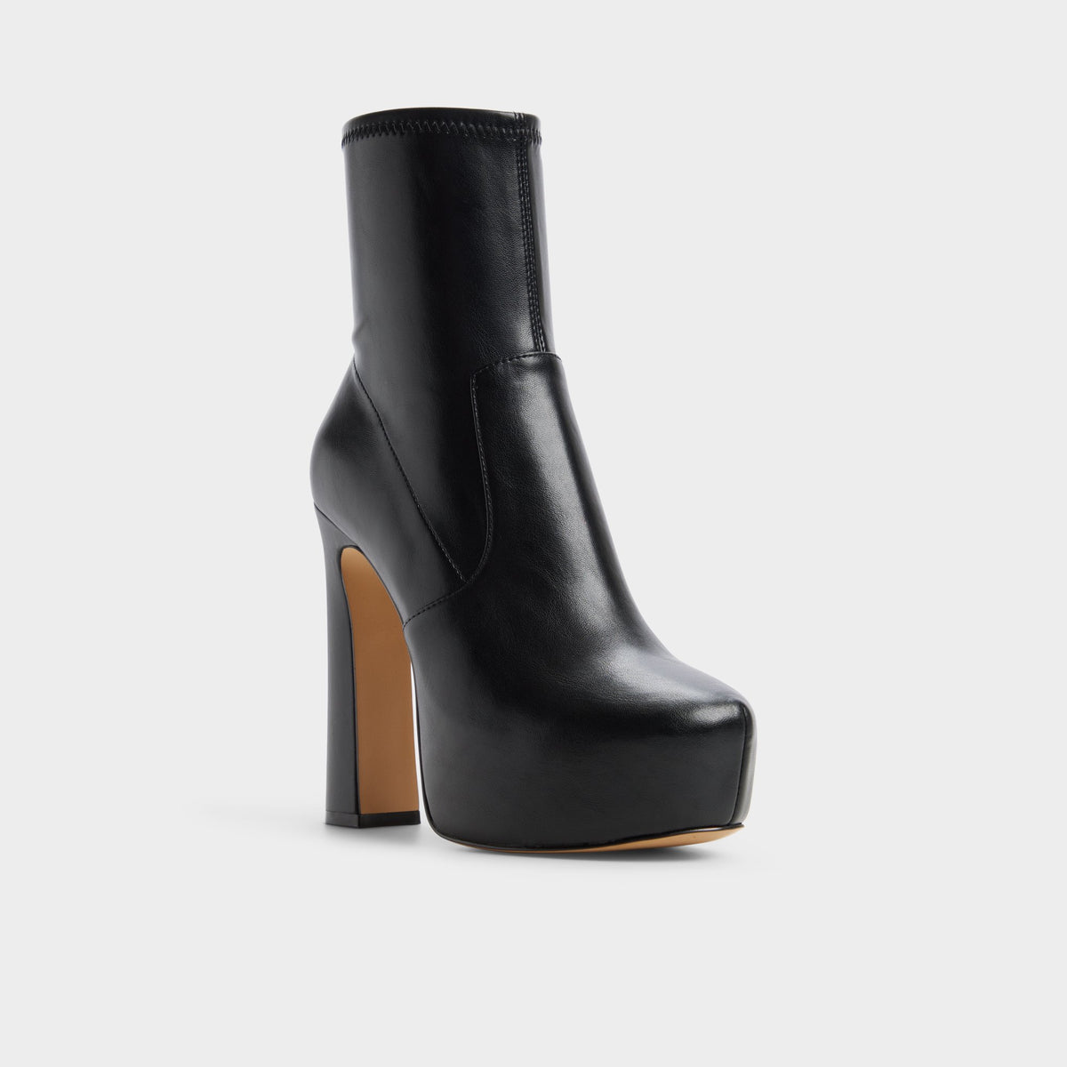 Three-quarter angle of Black Atalie Platform ankle boot's front side