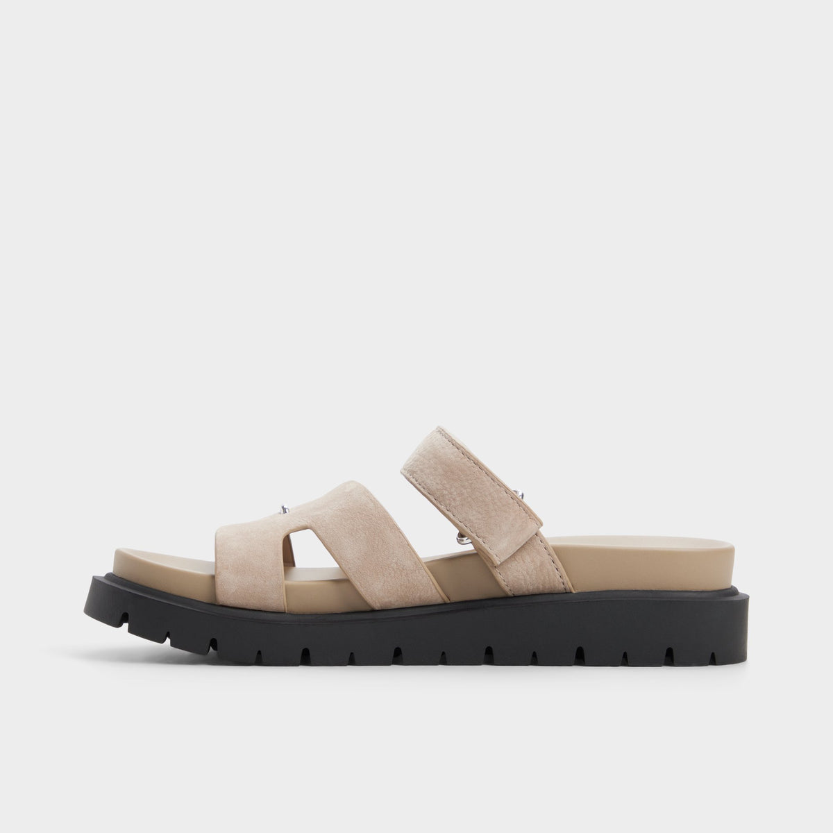 Side view of Taupe Marys Footbed sandal