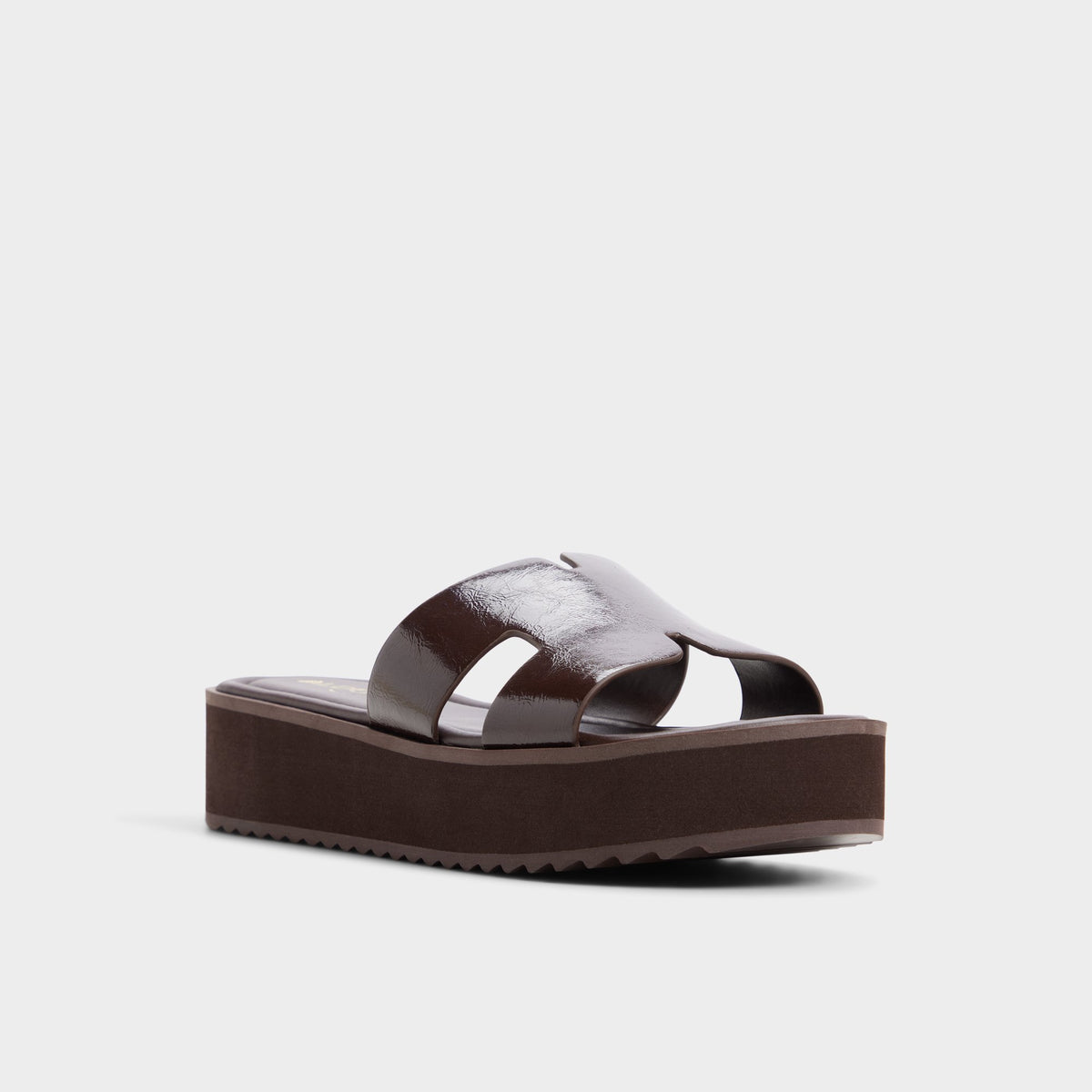 Three-quarter angle of Dark brown Anayelie Slide sandal's front side