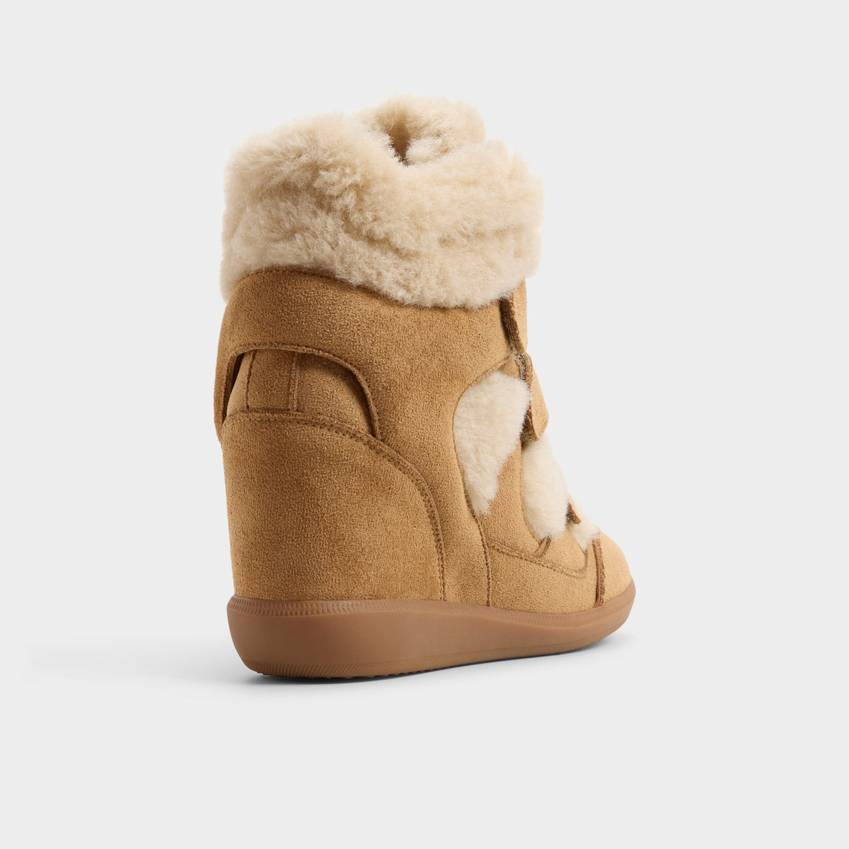 Three-quarter angle of Sand Belissa Wedge sneaker's back side