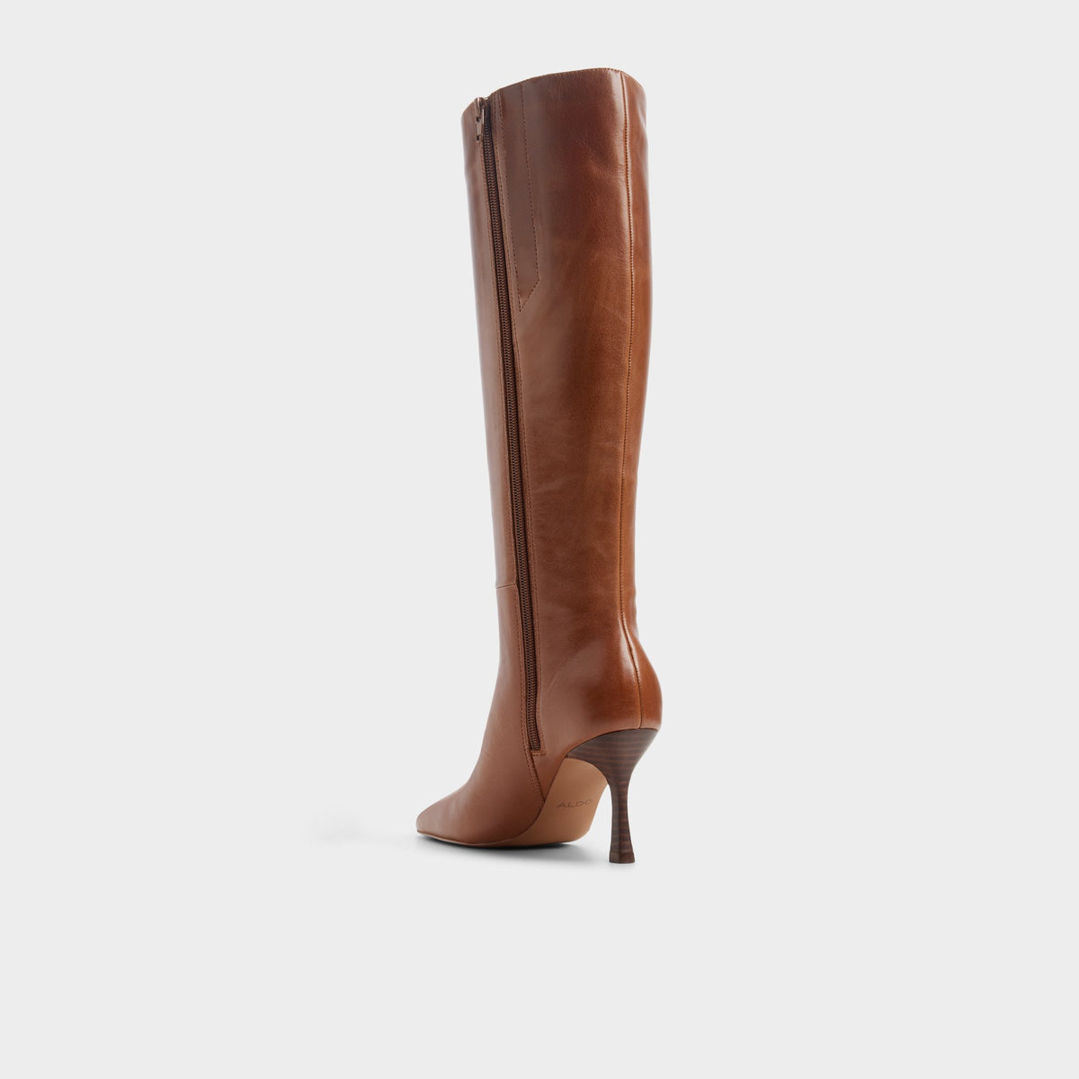 Vue latérale de Beige Purdie Botte haute à talon aiguille