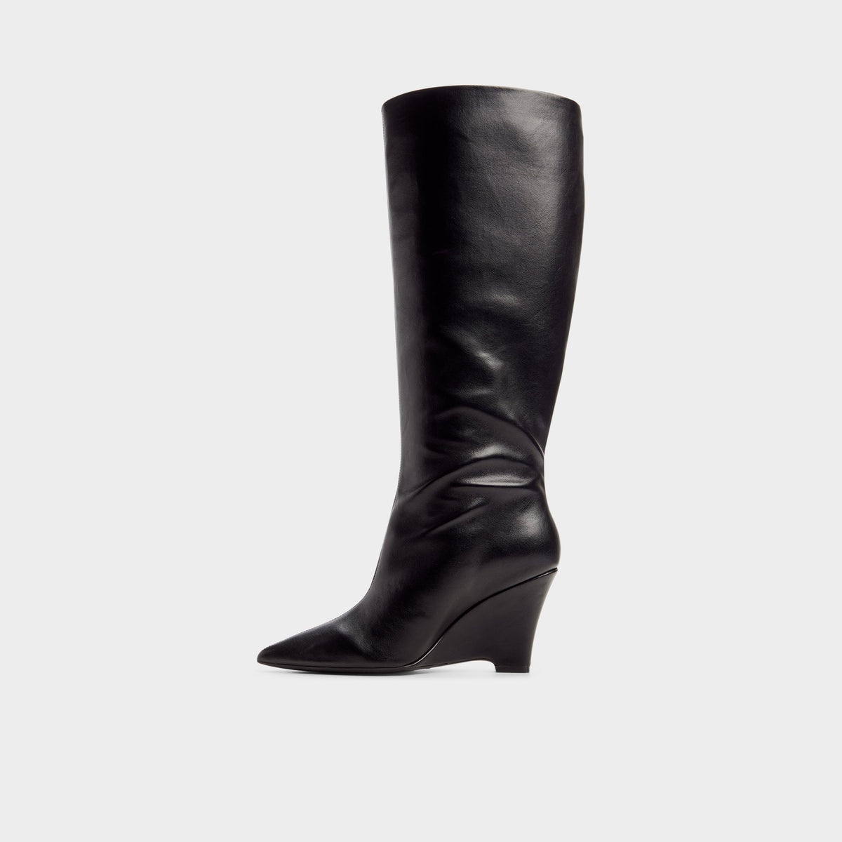 Side view of Black Zalya-wc Wide calf knee-high boot