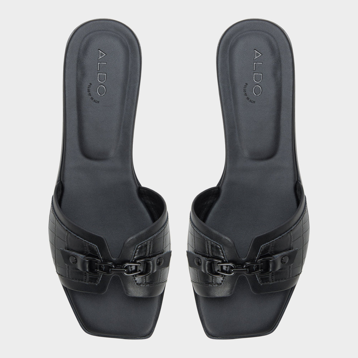 Top-down view of the Black Alo Slide sandal