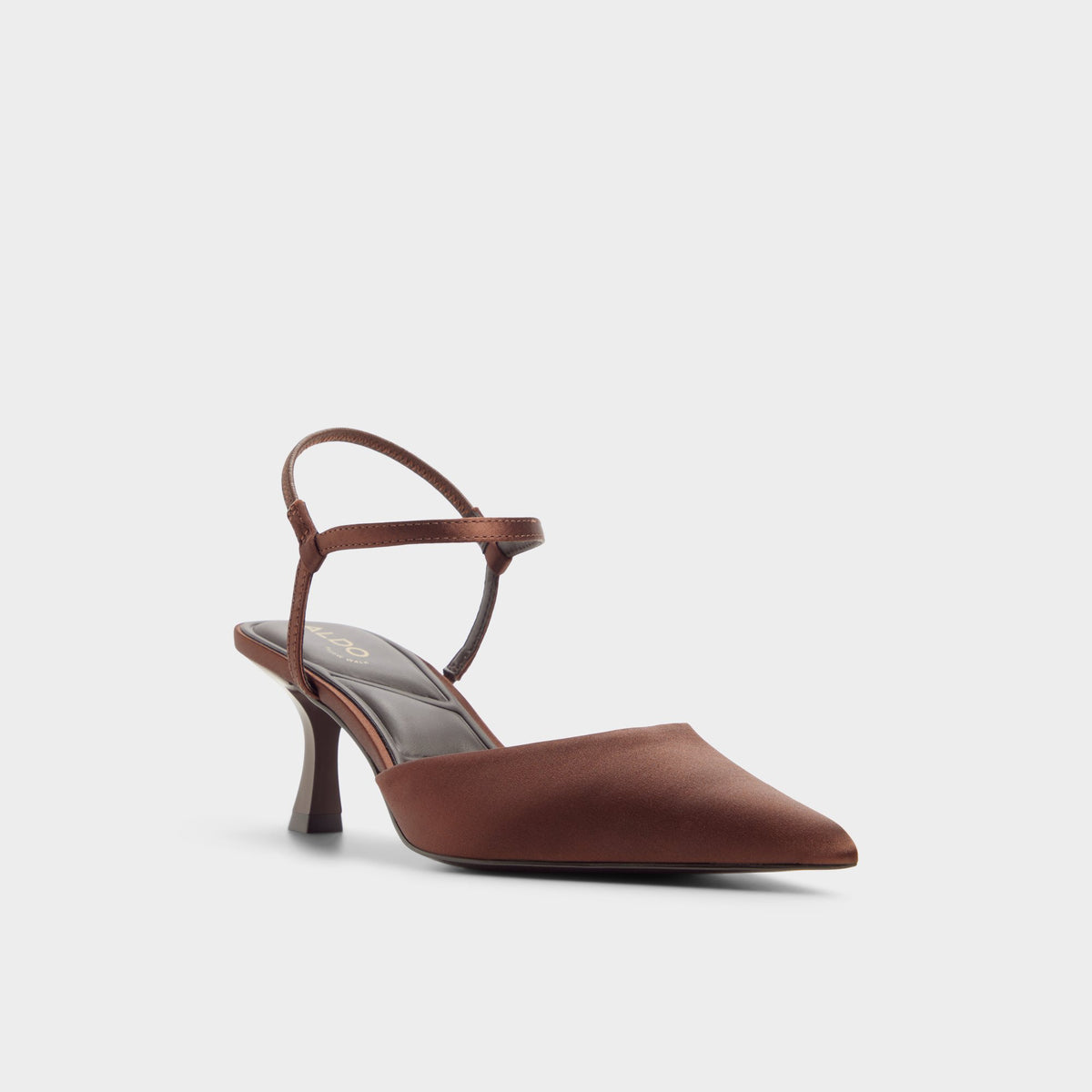 Three-quarter angle of Dark brown Jasmynee Strappy heeled shoe's front side
