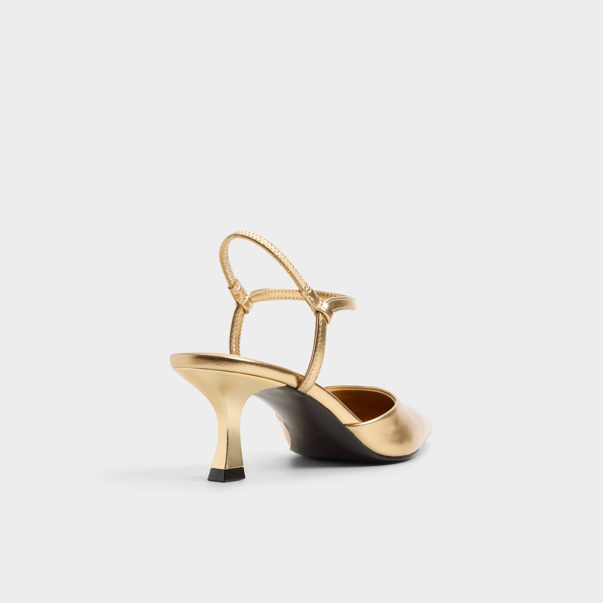 Three-quarter angle of Gold Jasmynee Strappy heeled shoe's back side