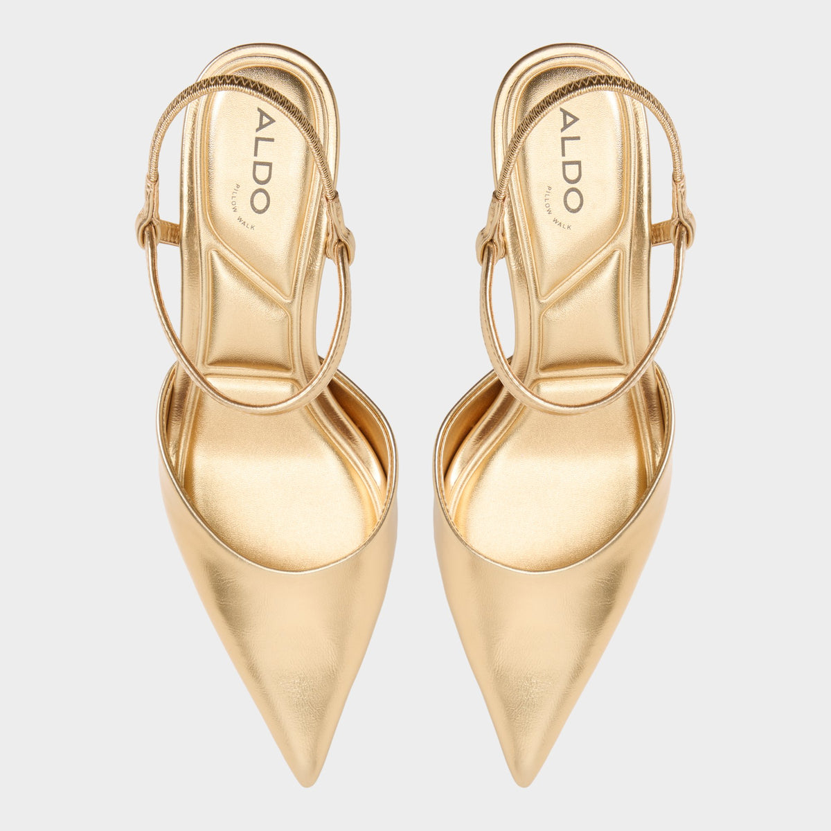 Top-down view of the Gold Jasmynee Strappy heeled shoe