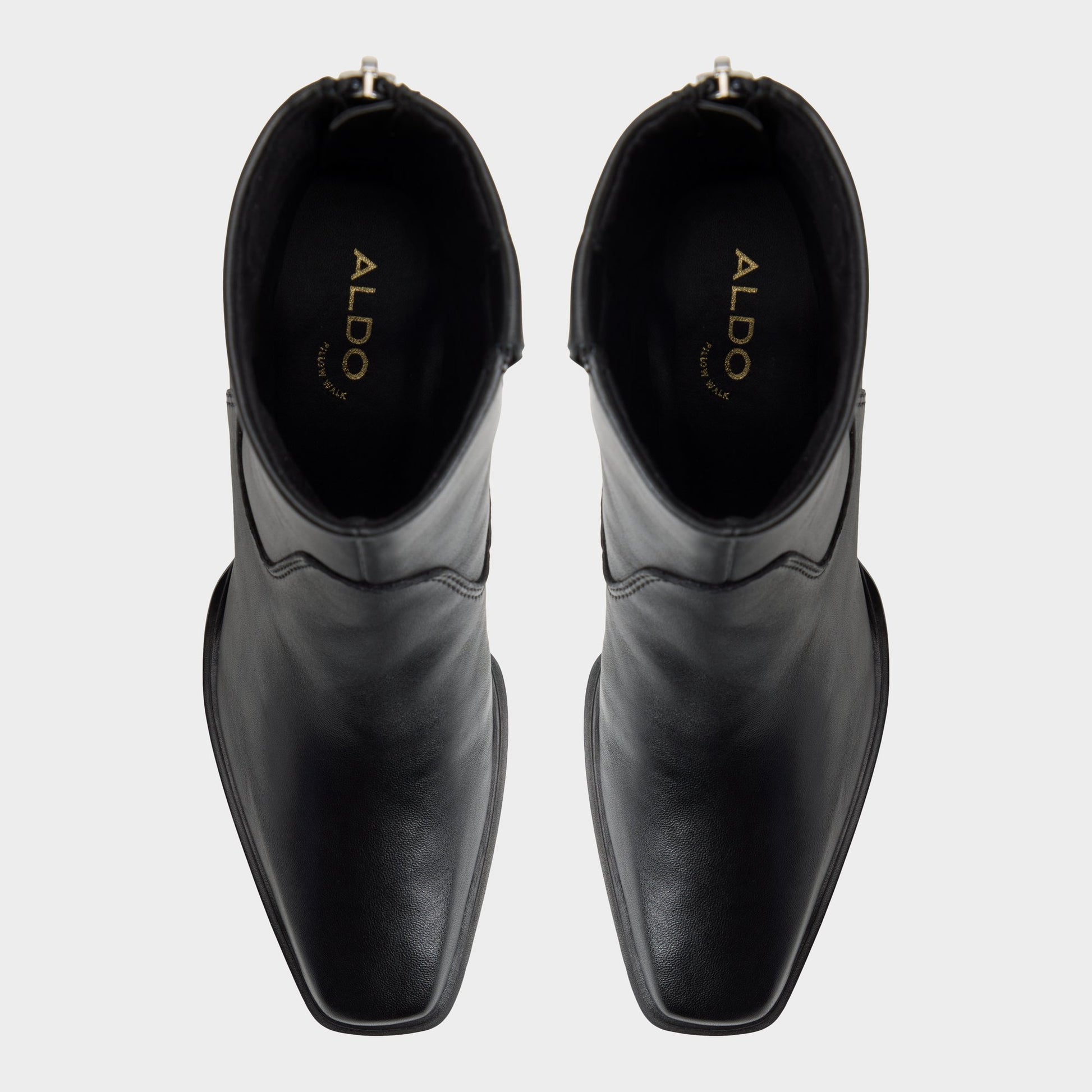 Top-down view of the Black Ybiraweth Block heel ankle boot