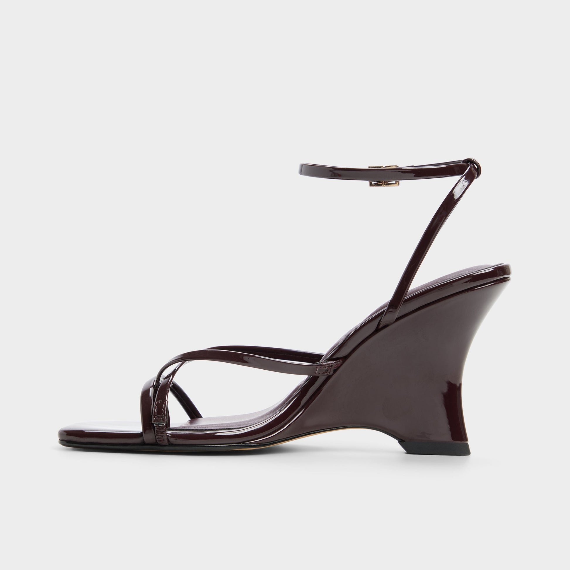 Side view of Burgundy Lexina Strappy heeled sandal
