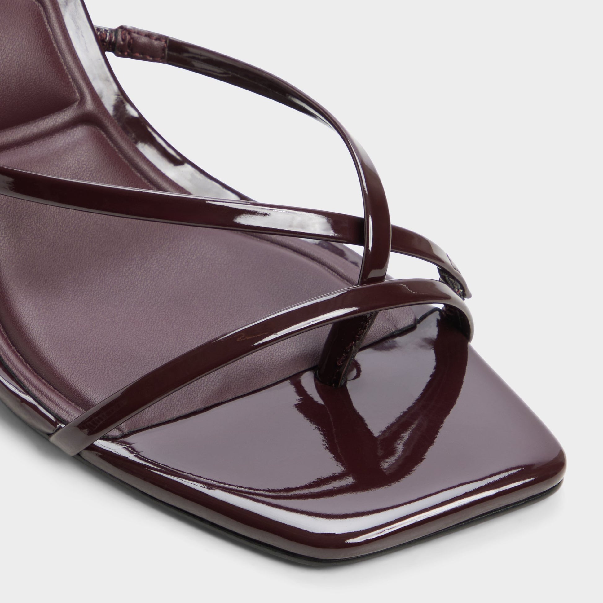 Close-up of the Burgundy Lexina Strappy heeled sandal