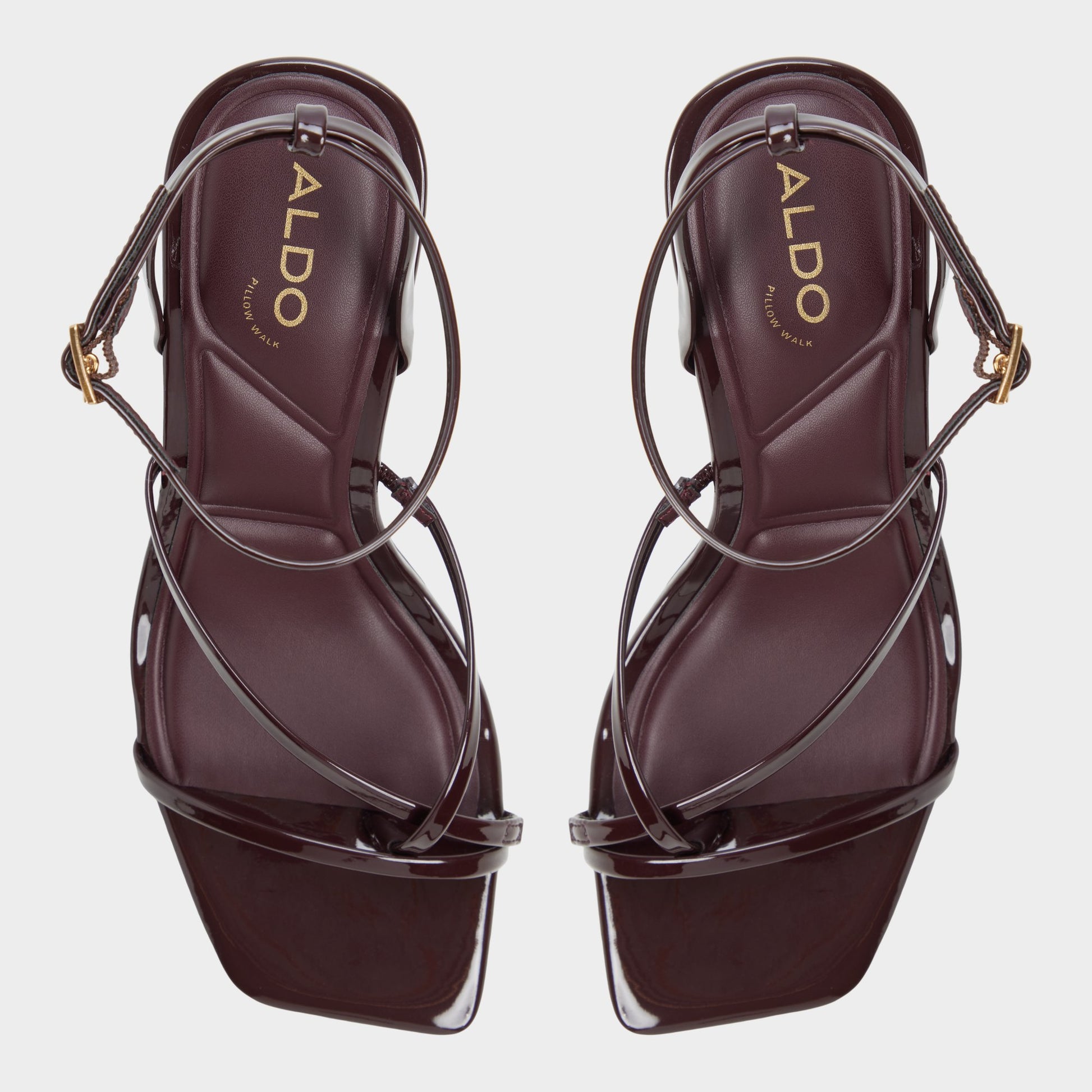 Top-down view of the Burgundy Lexina Strappy heeled sandal