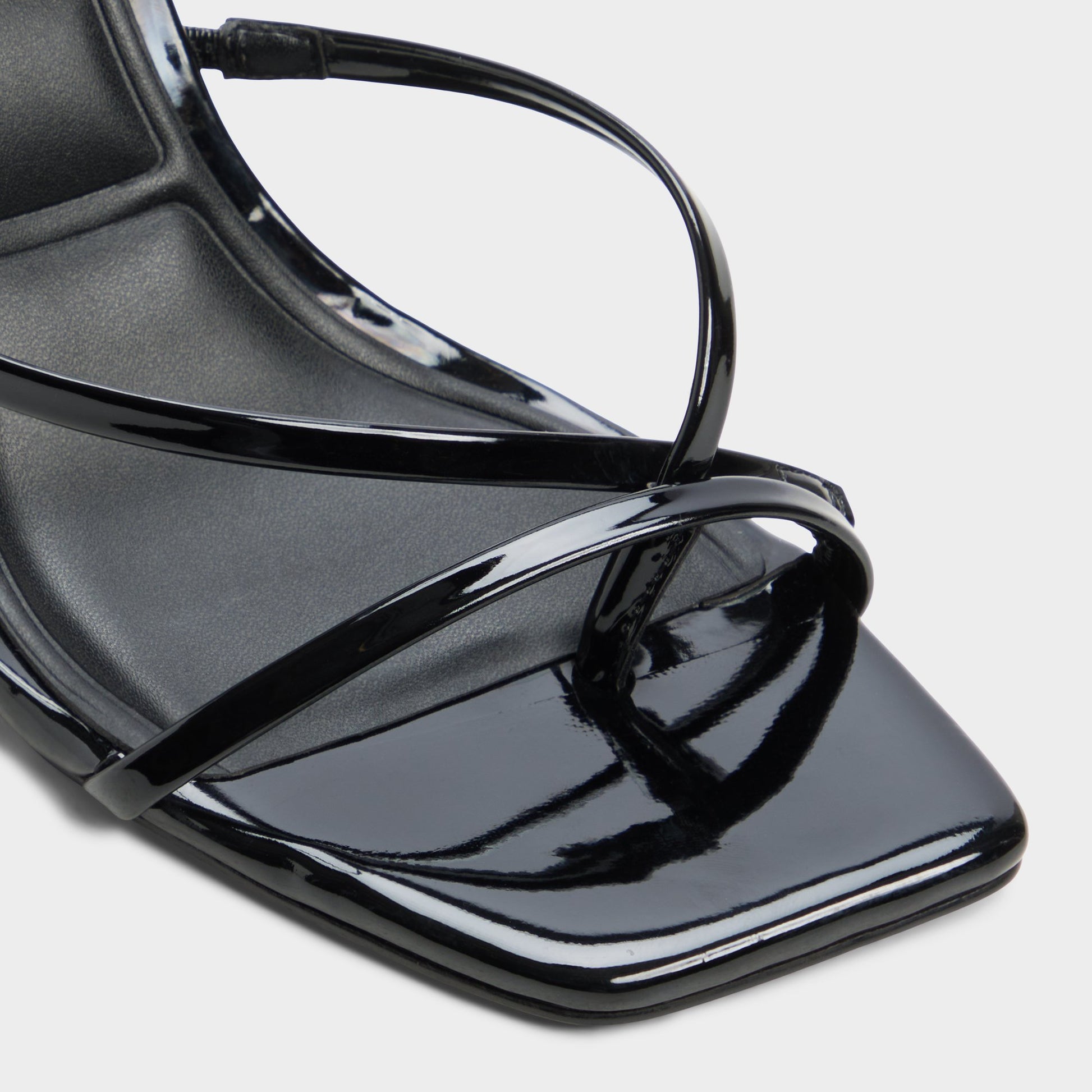 Close-up of the Black Lexina Strappy heeled sandal