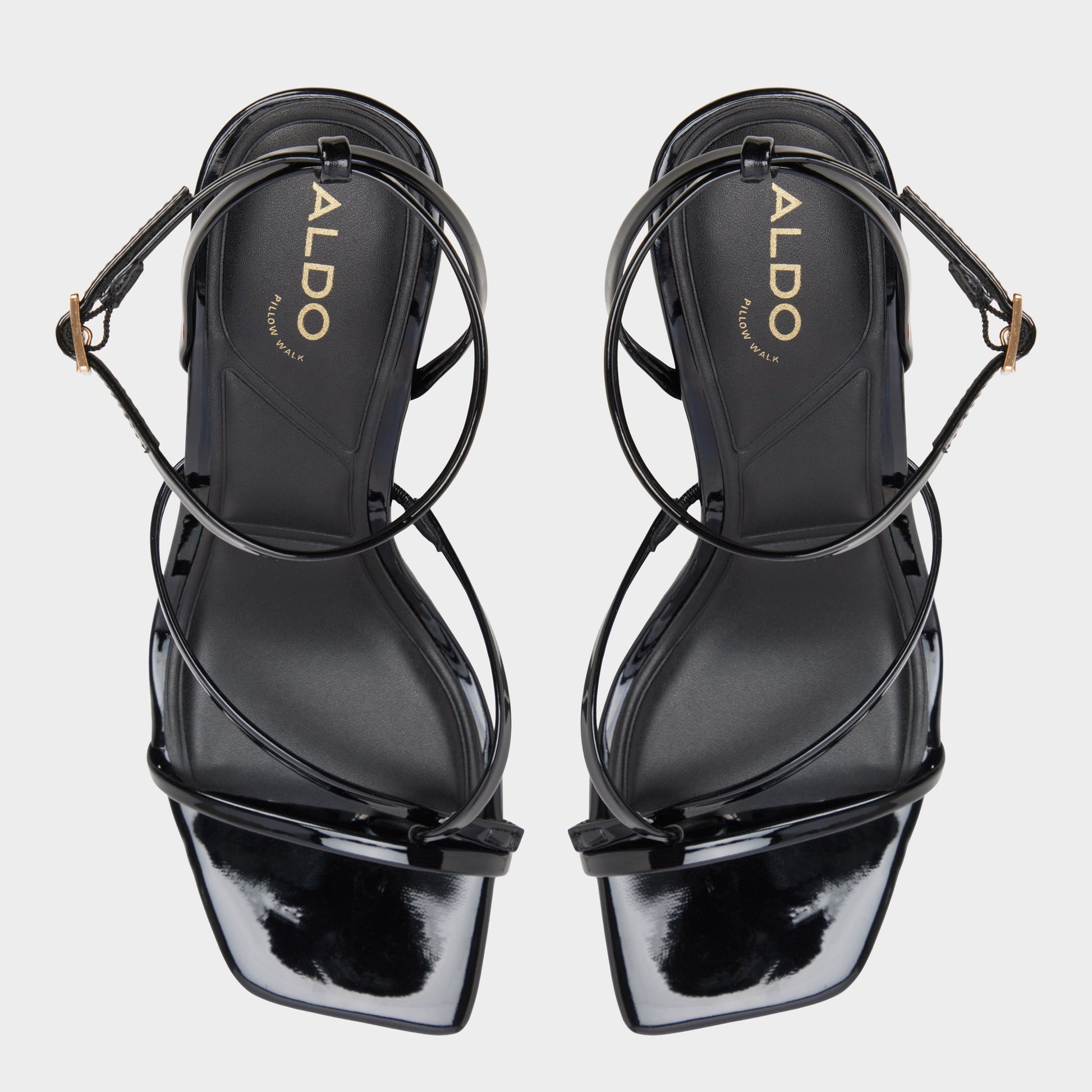 Top-down view of the Black Lexina Strappy heeled sandal