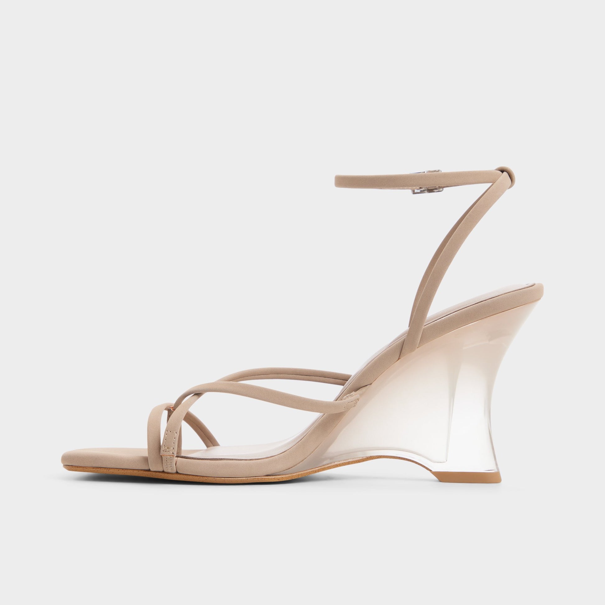 Side view of Taupe Lexina Strappy heeled sandal