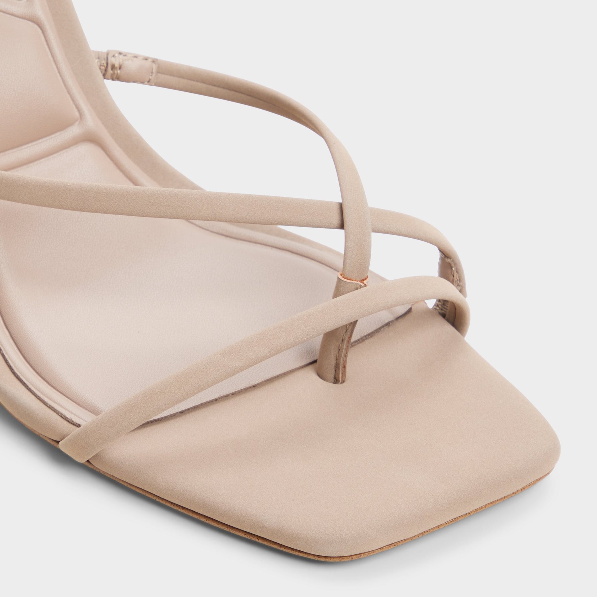Close-up of the Taupe Lexina Strappy heeled sandal
