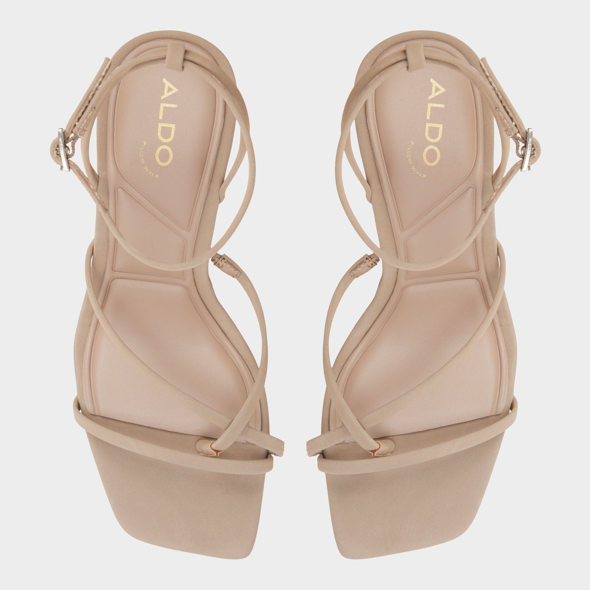 Top-down view of the Taupe Lexina Strappy heeled sandal