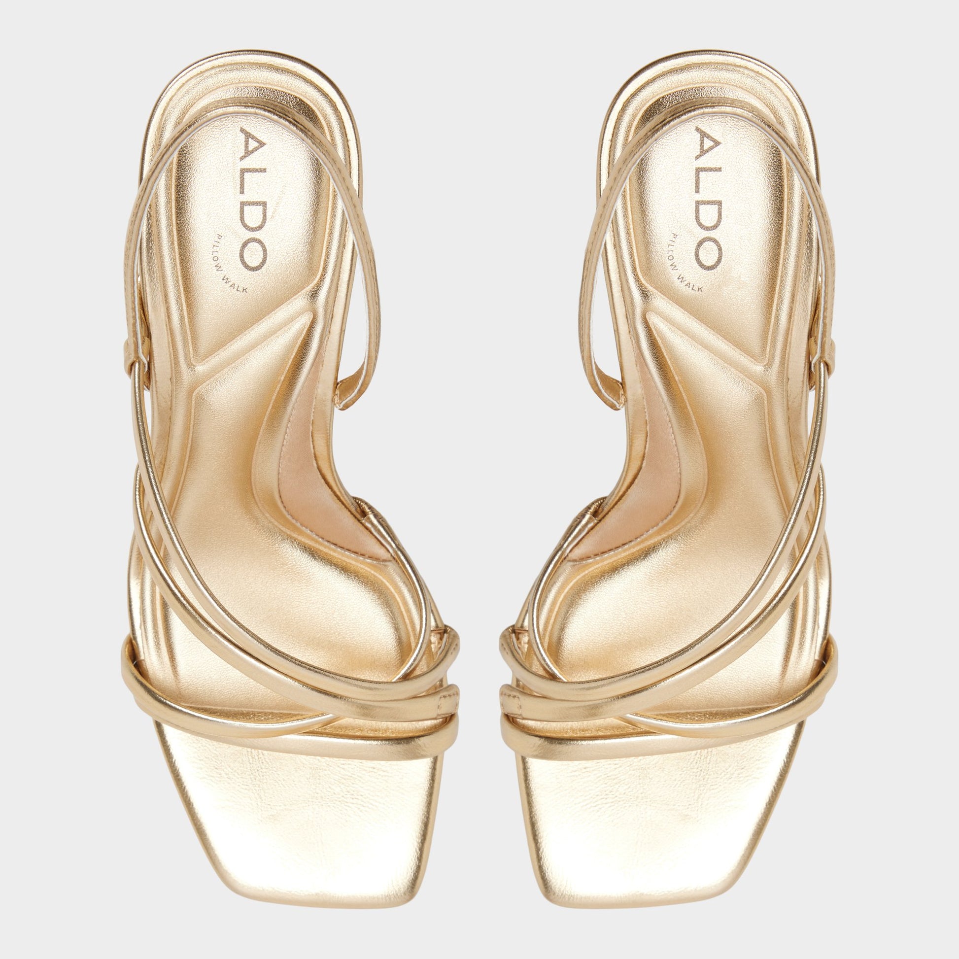 Top-down view of the Gold Sonali Strappy heeled sandal