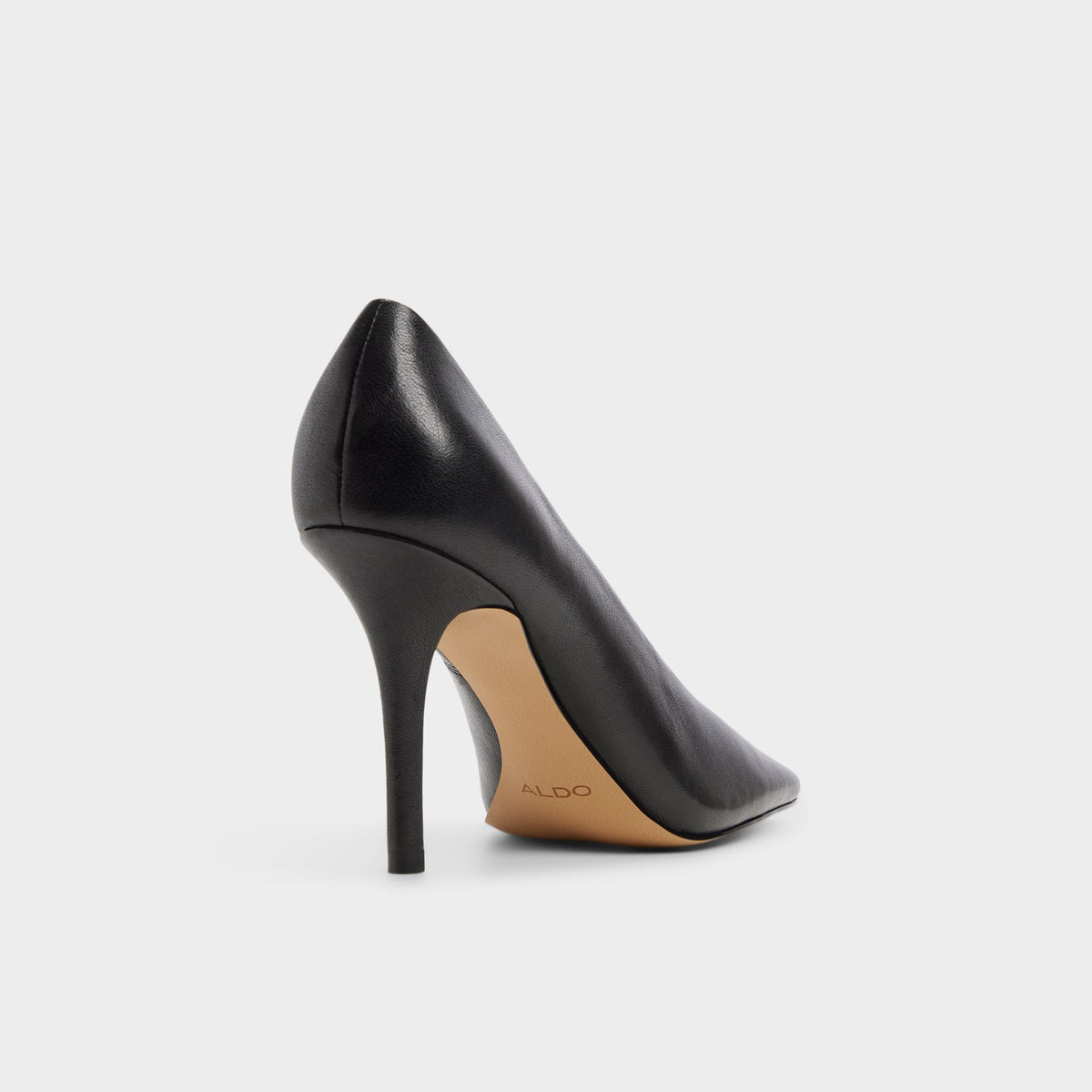 Three-quarter angle of Black Velia High heel shoe's back side