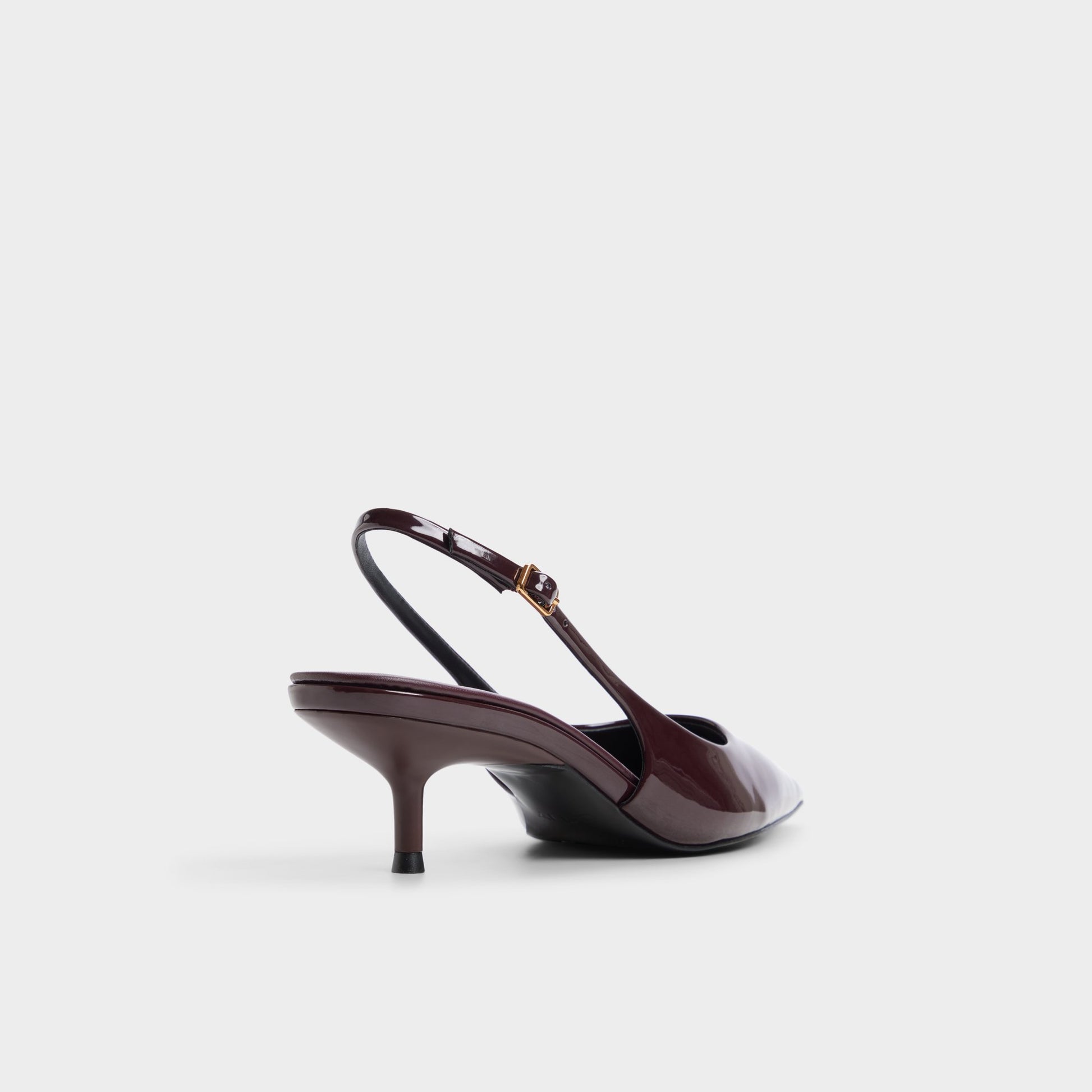 Three-quarter angle of Burgundy Sabbie Slingback kitten heel's back side