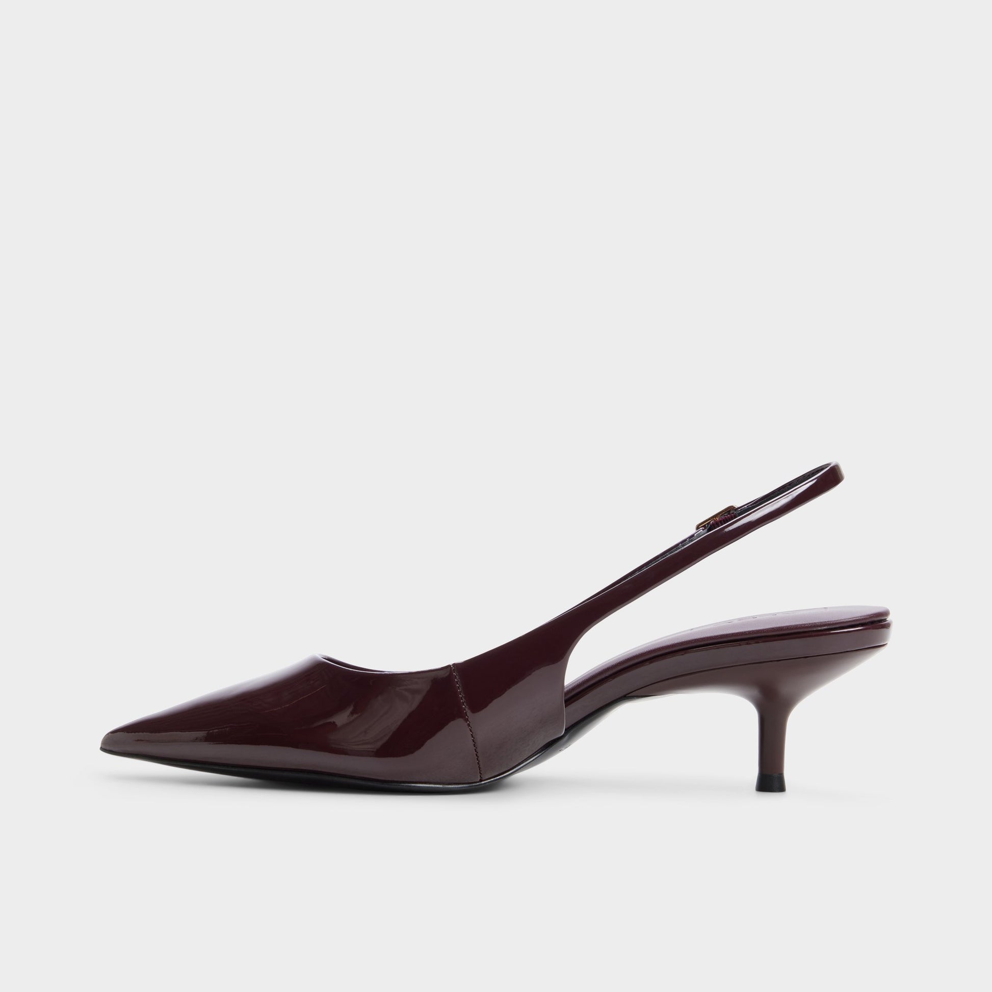 Side view of Burgundy Sabbie Slingback kitten heel