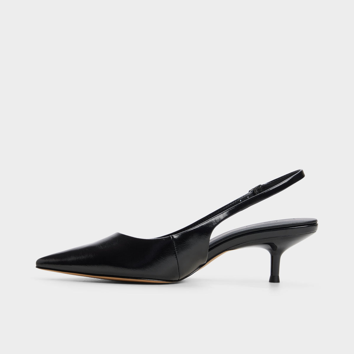 Side view of Black Sabbie Slingback kitten heel