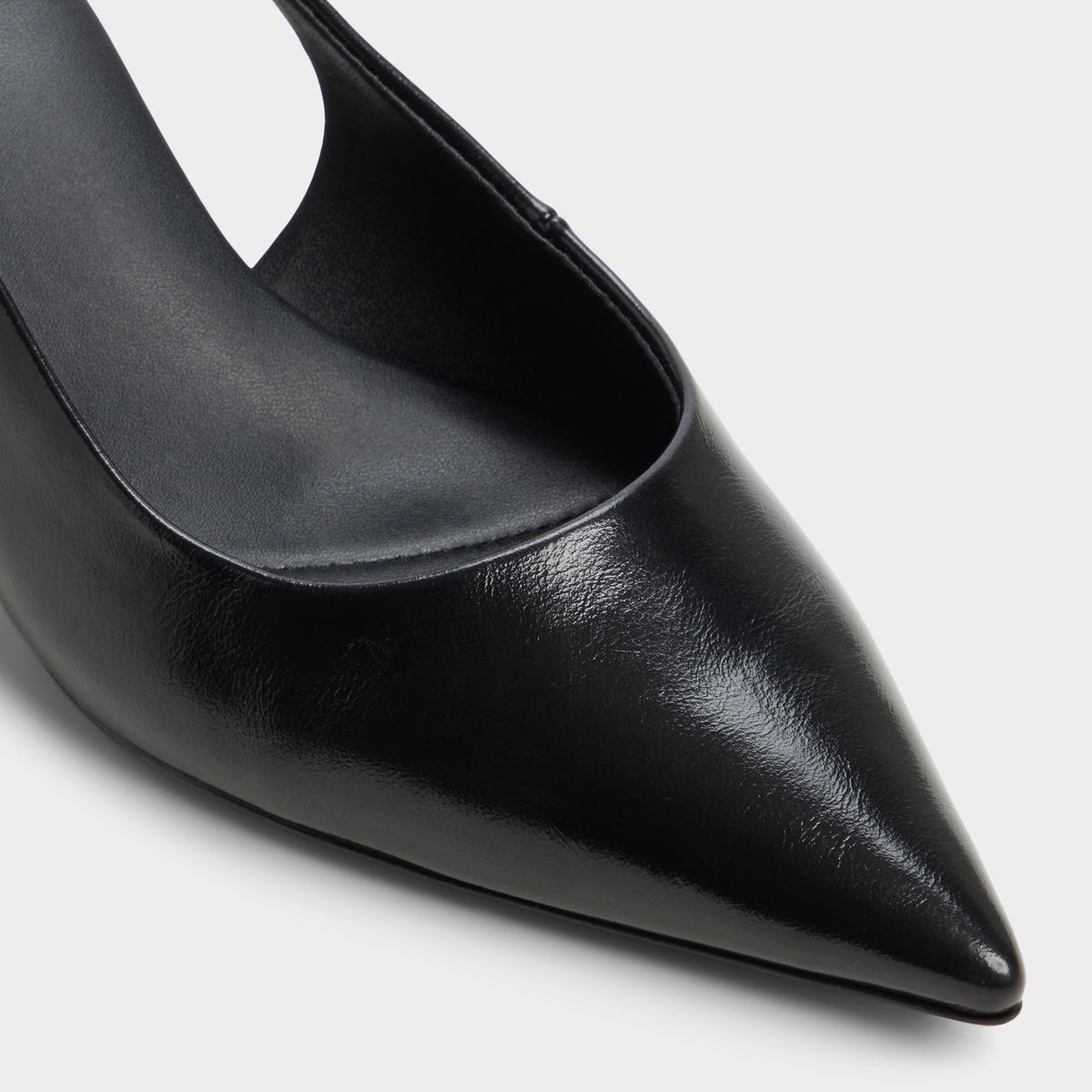 Close-up of the Black Sabbie Slingback kitten heel