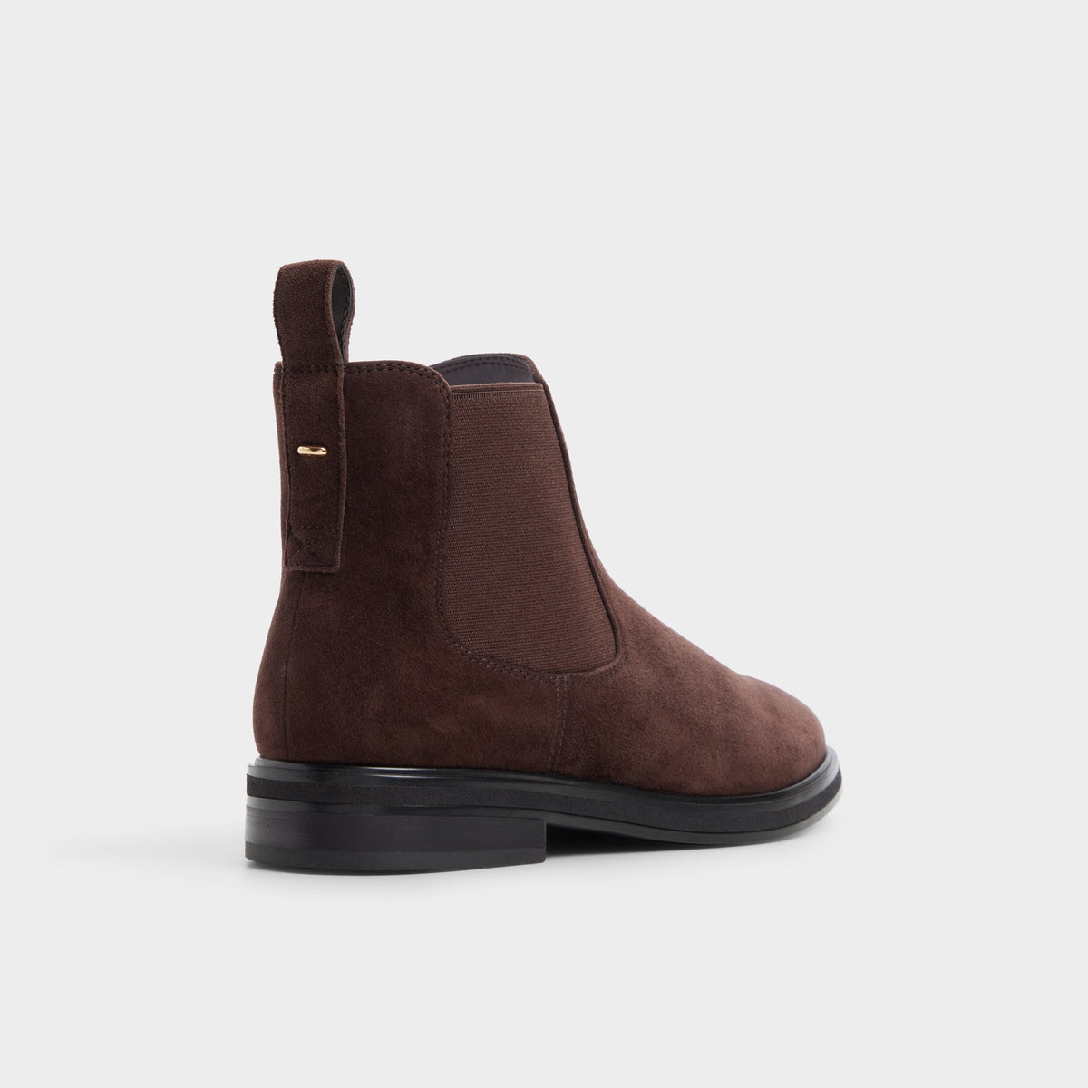 Three-quarter angle of Dark brown Librah Block heel Chelsea boot's back side