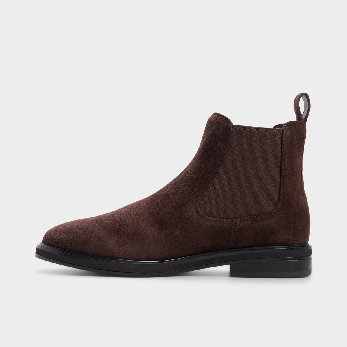 Side view of Dark brown Librah Block heel Chelsea boot
