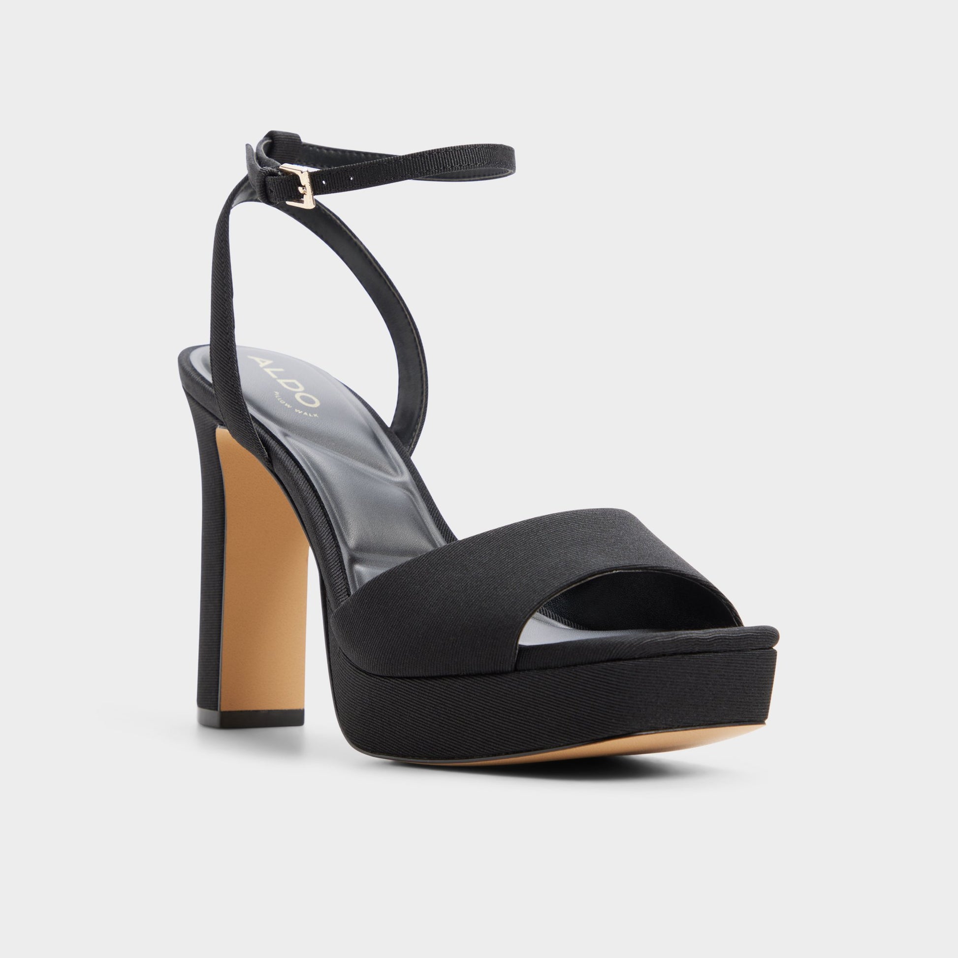 Three-quarter angle of Other black Chicgleam Strappy heeled sandal's front side