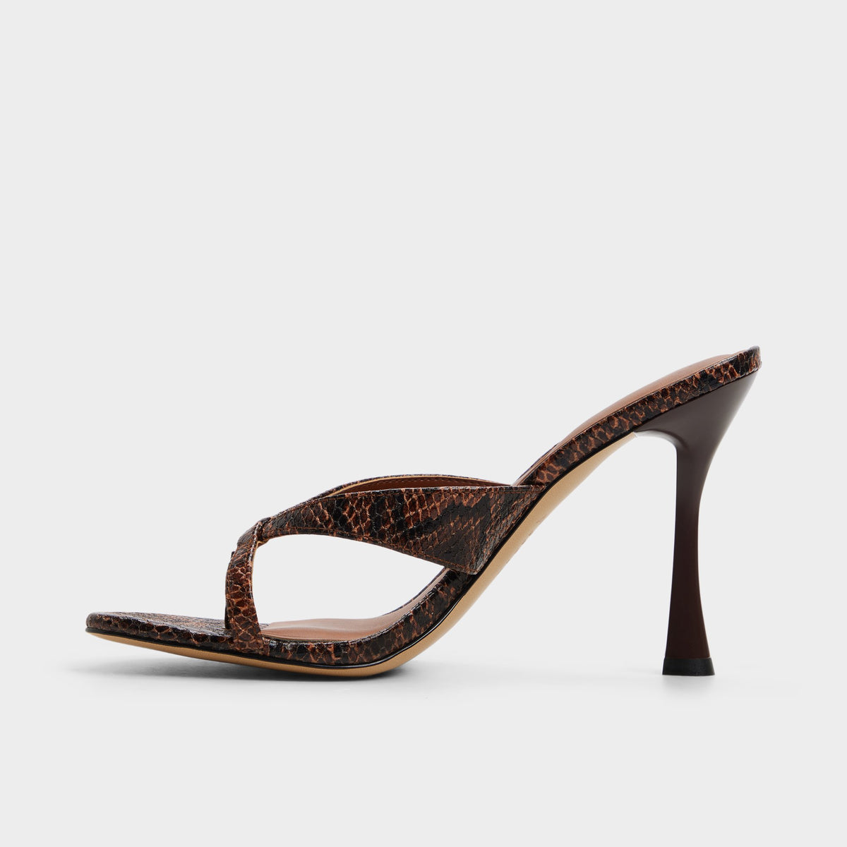 Side view of Open brown Haayssie Heeled flip flop