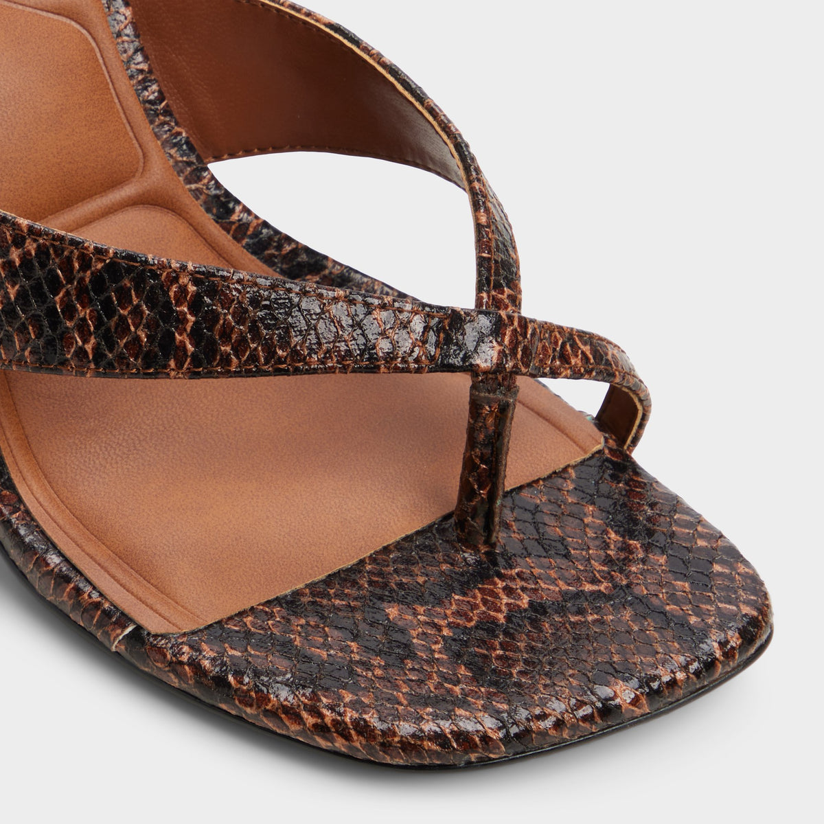 Close-up of the Open brown Haayssie Heeled flip flop