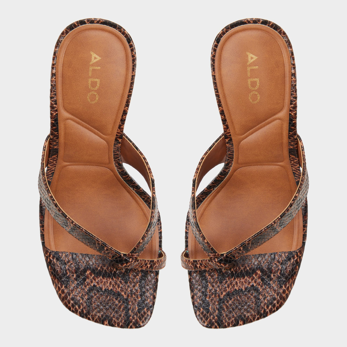 Top-down view of the Open brown Haayssie Heeled flip flop