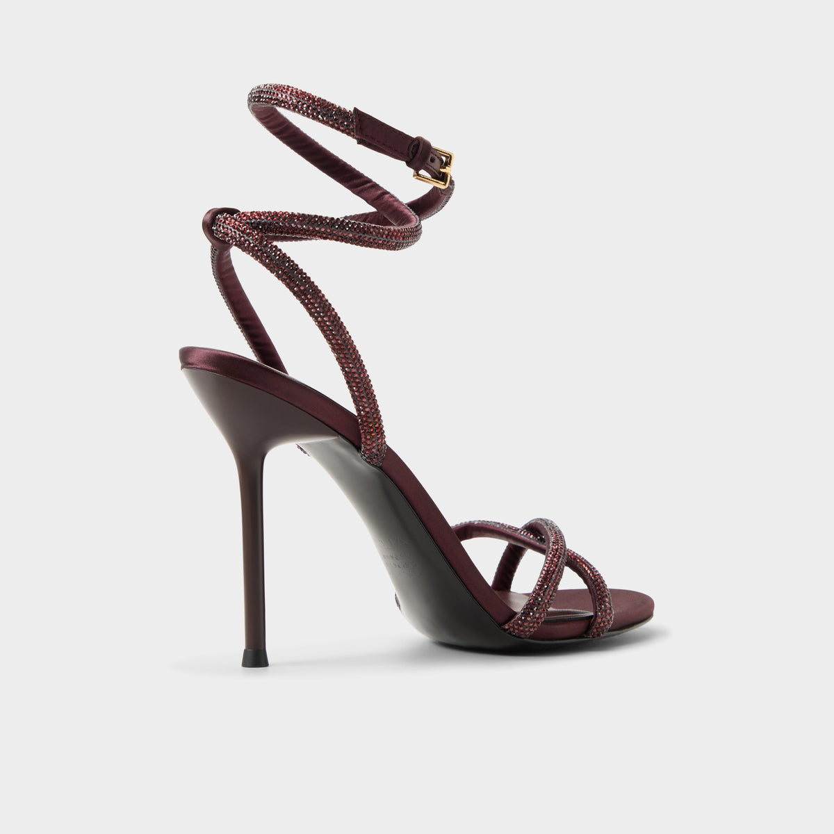 Three-quarter angle of Burgundy Manaelden Strappy heeled sandal's back side