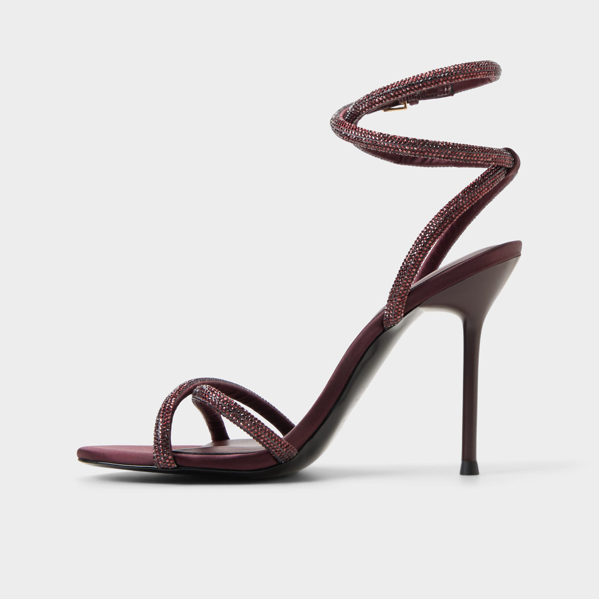 Side view of Burgundy Manaelden Strappy heeled sandal