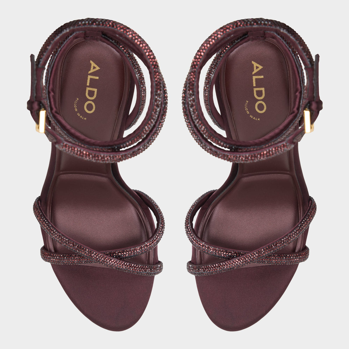 Top-down view of the Burgundy Manaelden Strappy heeled sandal