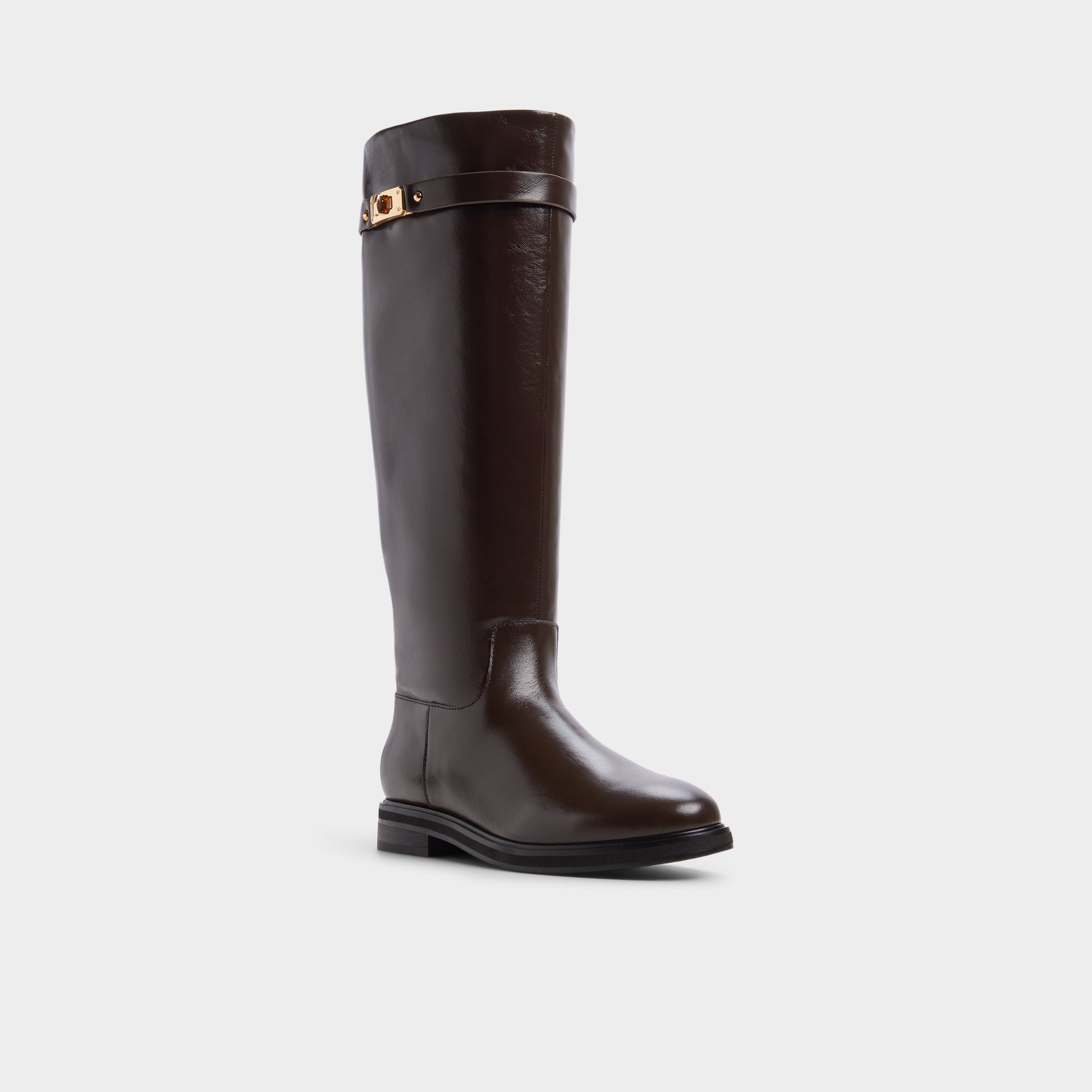 Three-quarter angle of Dark brown Levie Riding boot's front side